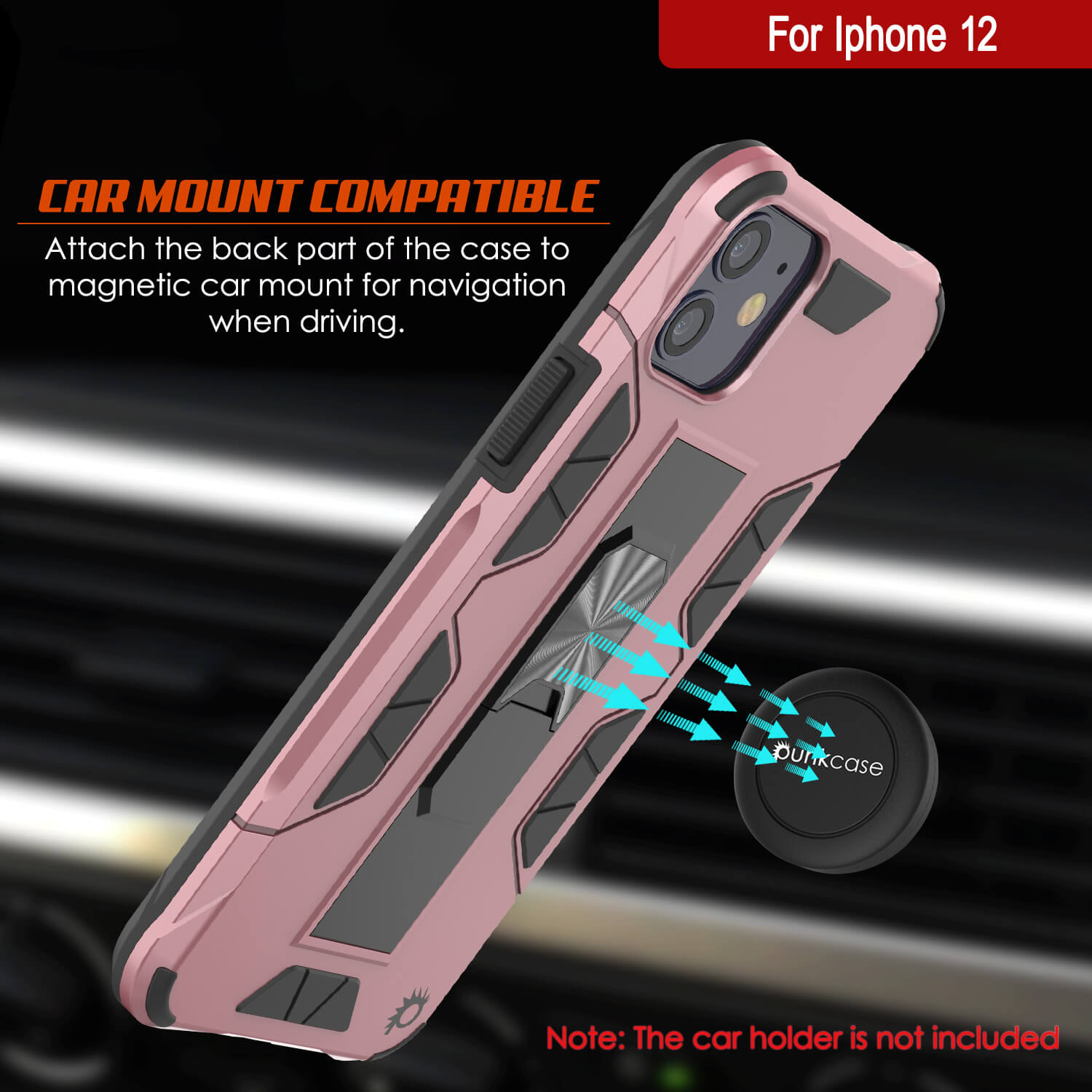 Punkcase iPhone 12 Case [ArmorShield Series] Military Style Protective Dual Layer Case Rose-Gold