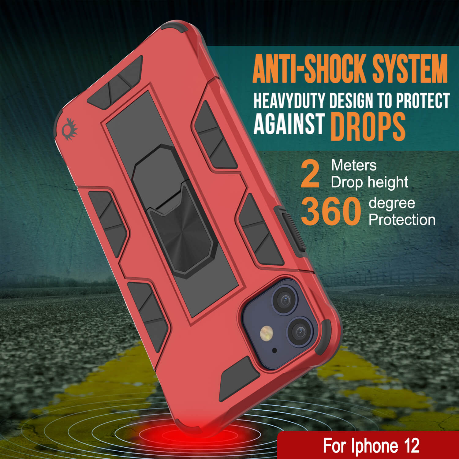 Punkcase iPhone 12 Case [ArmorShield Series] Military Style Protective Dual Layer Case Red