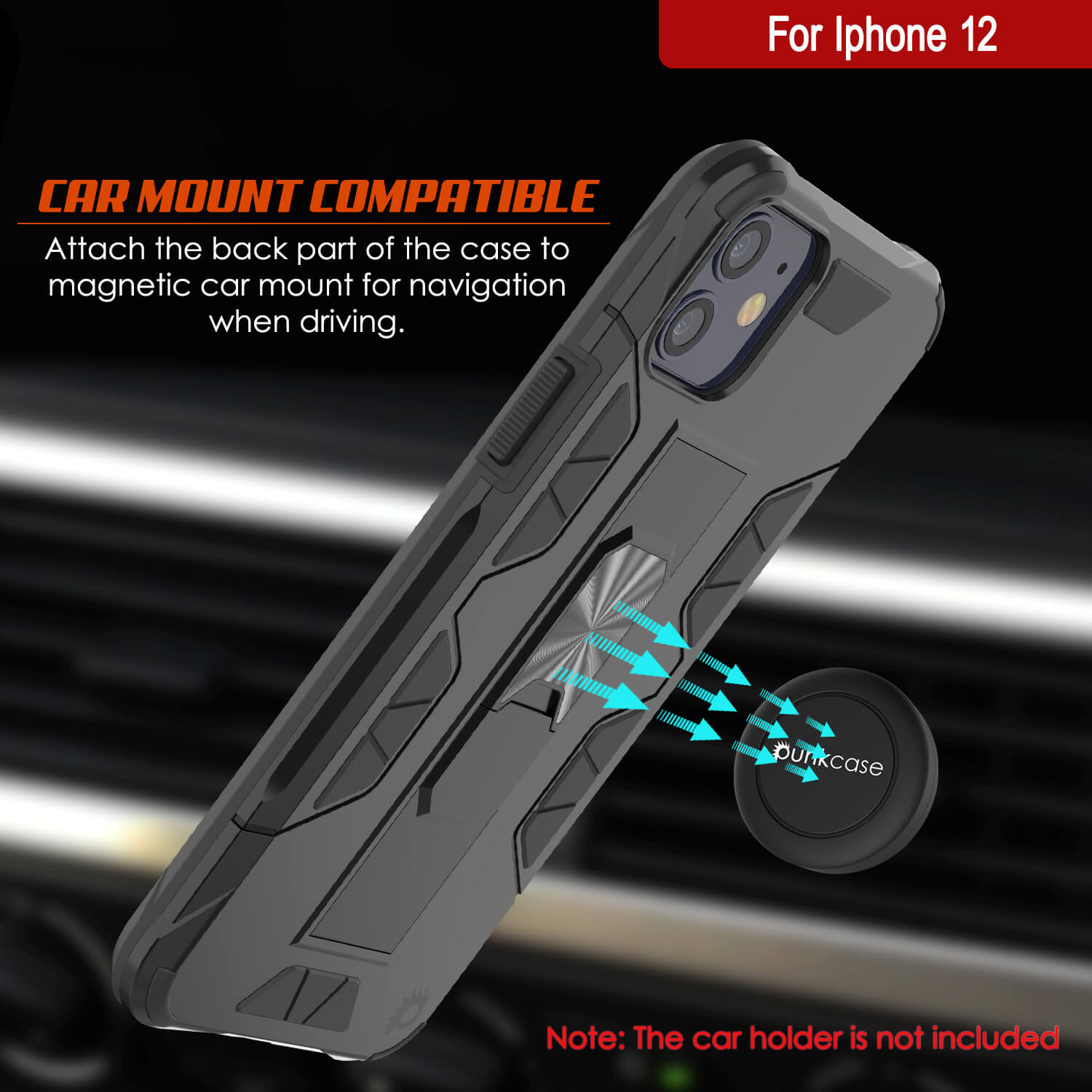 Punkcase iPhone 12 Case [ArmorShield Series] Military Style Protective Dual Layer Case Black