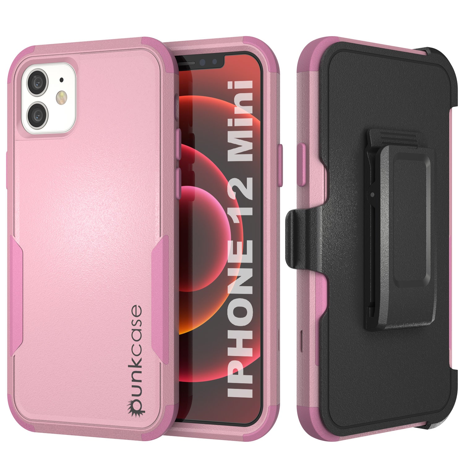 Punkcase for iPhone 12 Mini Belt Clip Multilayer Holster Case [Patron Series] [Pink]