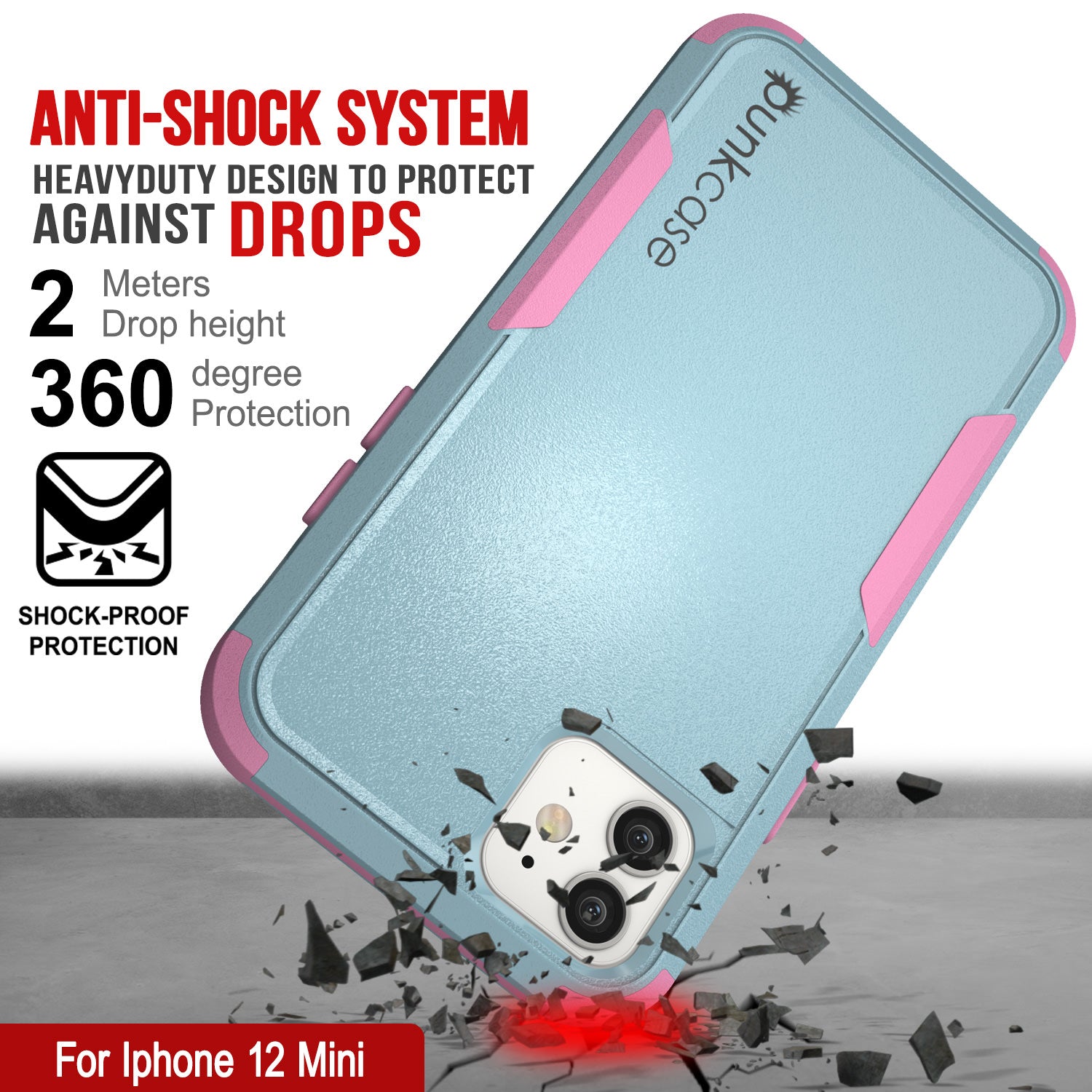 Punkcase for iPhone 12 Mini Belt Clip Multilayer Holster Case [Patron Series] [Mint-Pink]