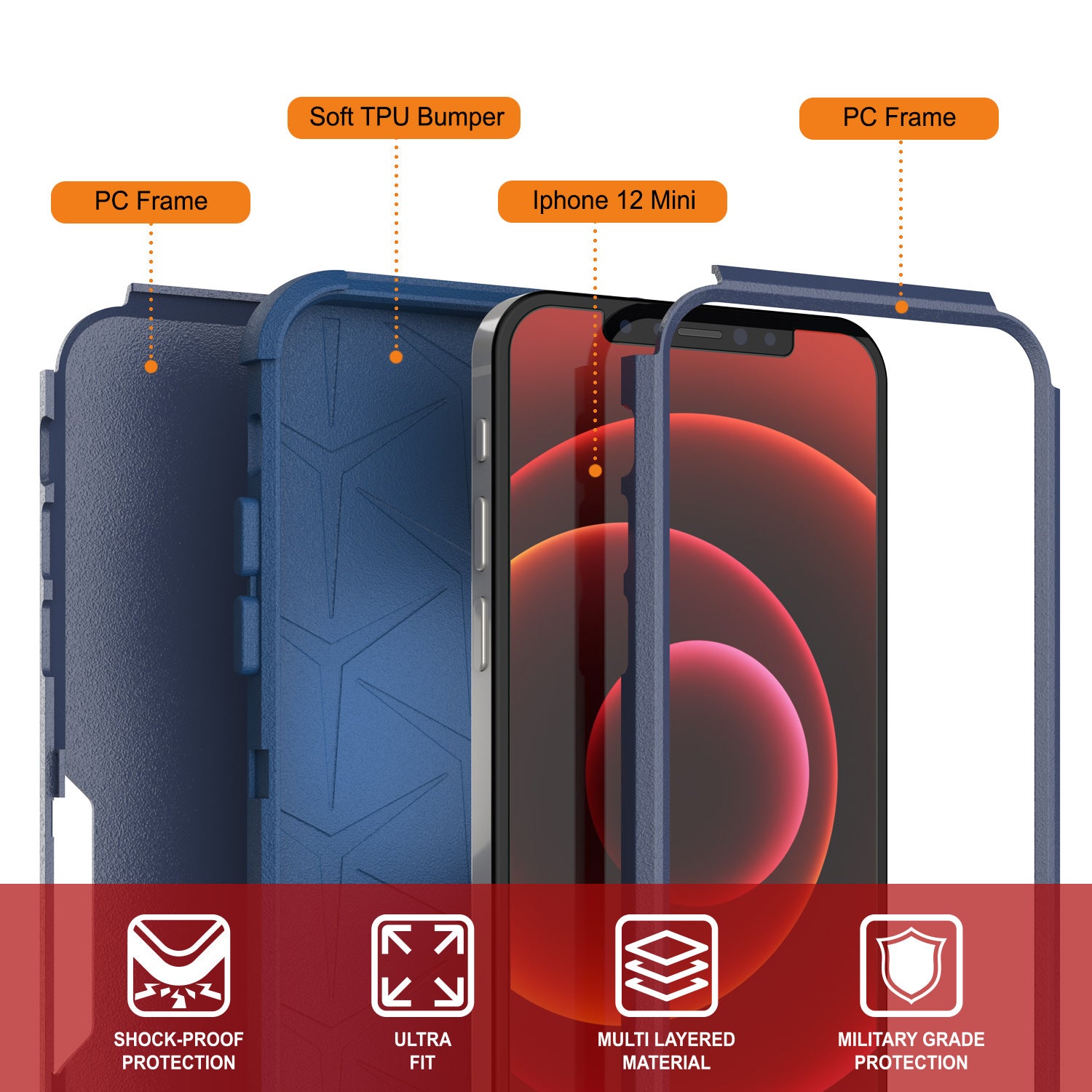 Punkcase for iPhone 12 Mini Belt Clip Multilayer Holster Case [Patron Series] [Navy]