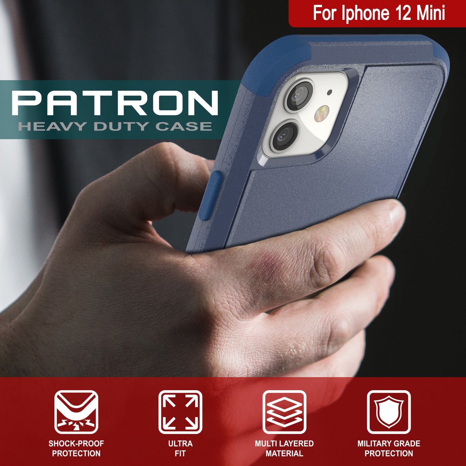 Punkcase for iPhone 12 Mini Belt Clip Multilayer Holster Case [Patron Series] [Navy]