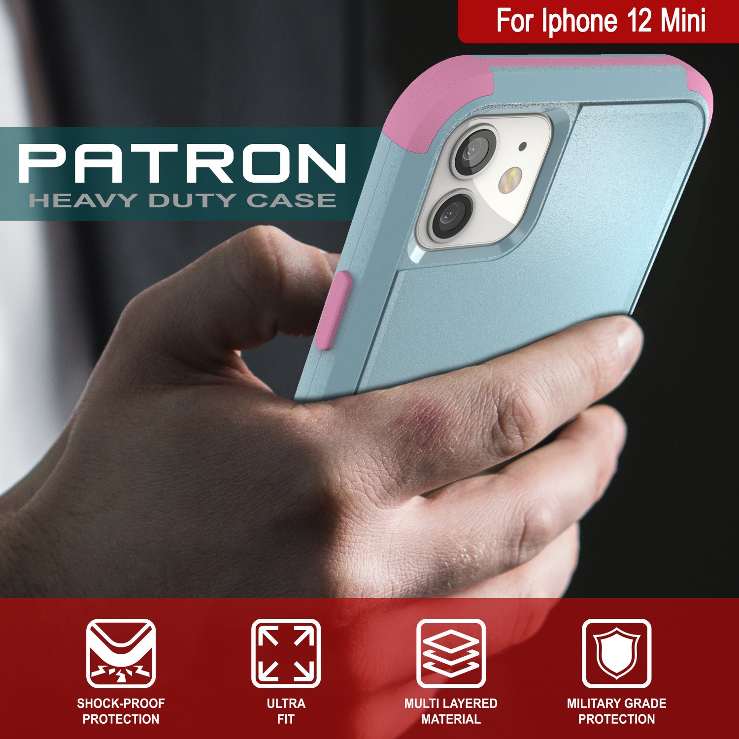 Punkcase for iPhone 12 Mini Belt Clip Multilayer Holster Case [Patron Series] [Mint-Pink]