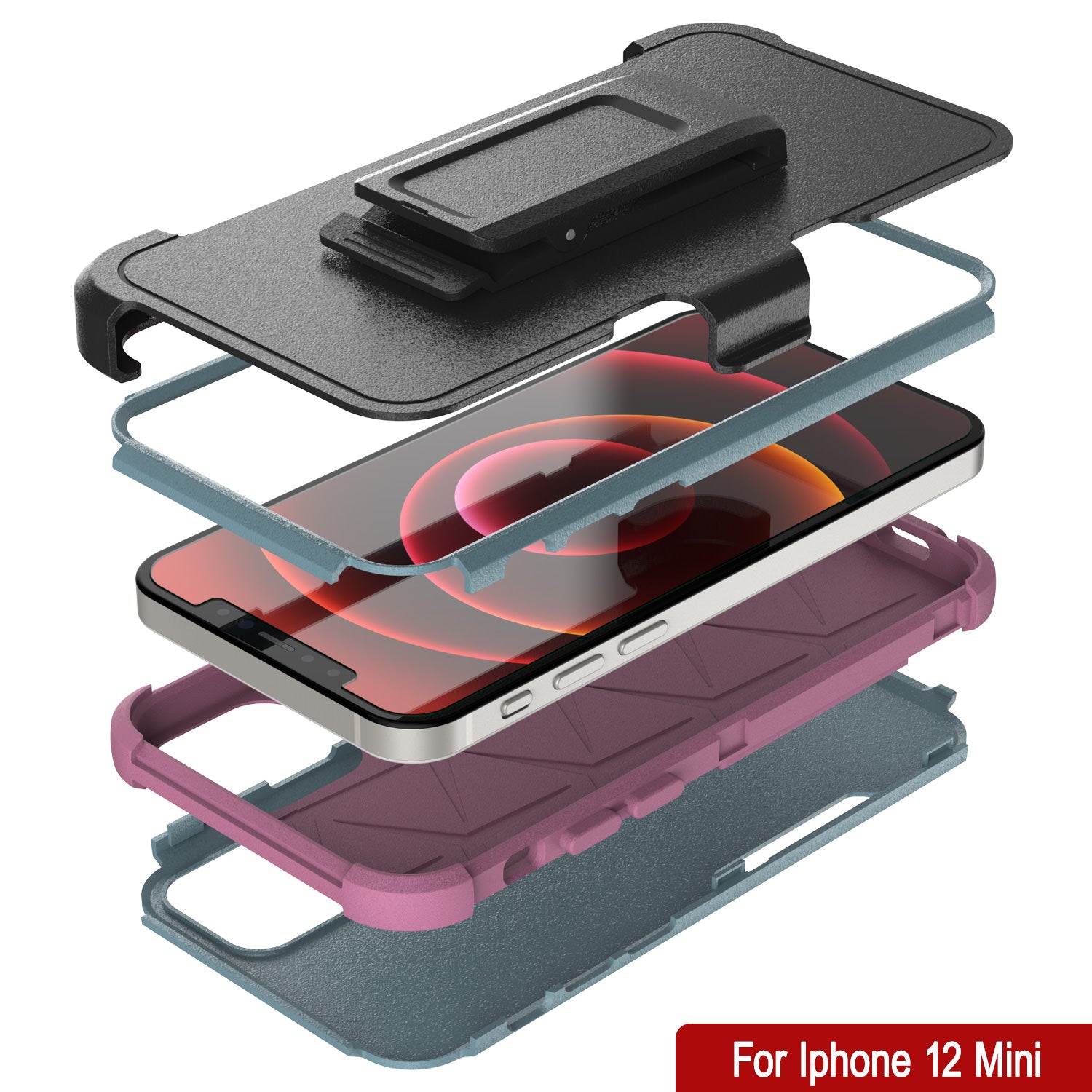 Punkcase for iPhone 12 Mini Belt Clip Multilayer Holster Case [Patron Series] [Mint-Pink]