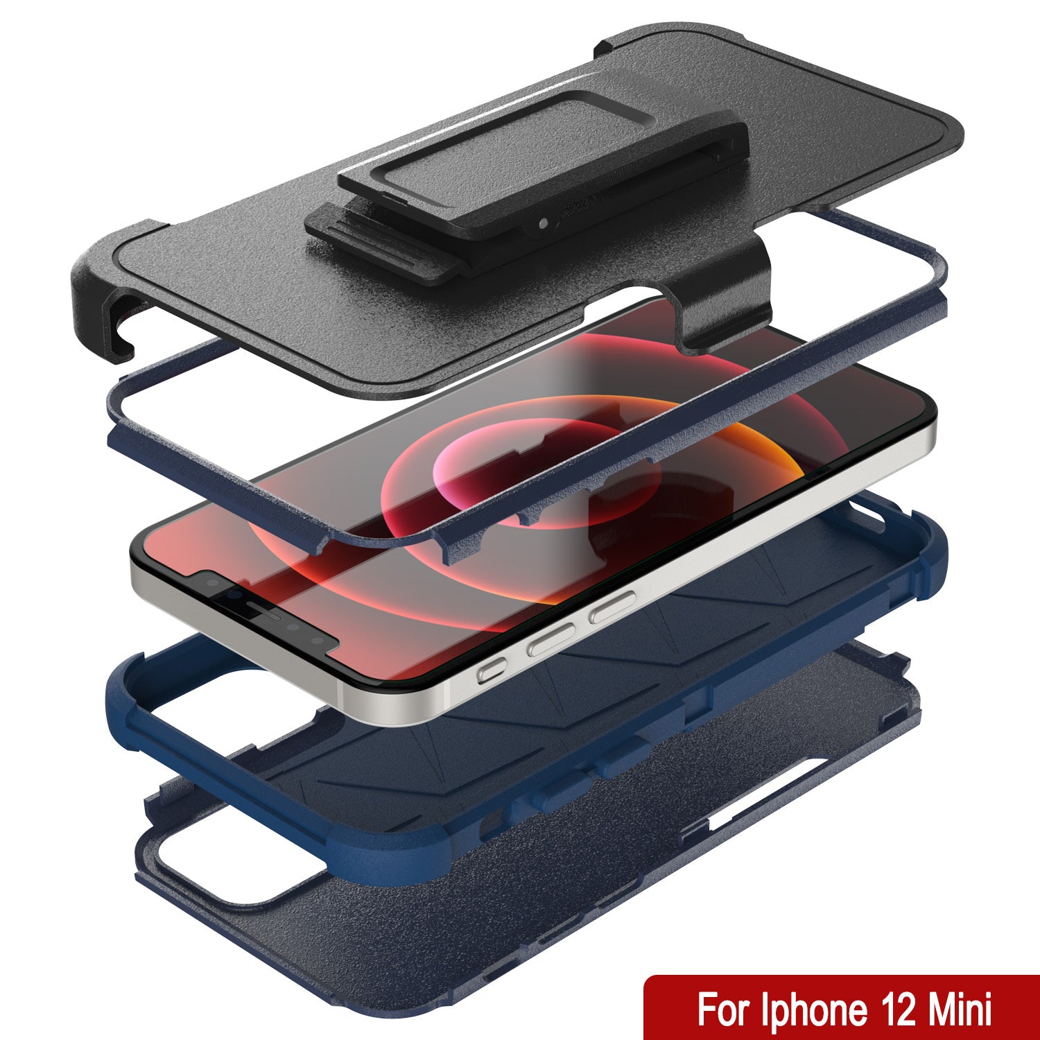 Punkcase for iPhone 12 Mini Belt Clip Multilayer Holster Case [Patron Series] [Navy]