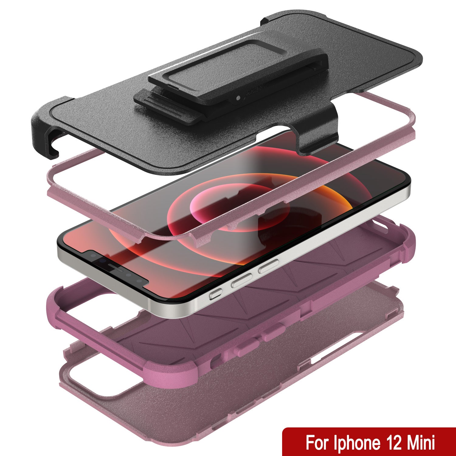 Punkcase for iPhone 12 Mini Belt Clip Multilayer Holster Case [Patron Series] [Pink]