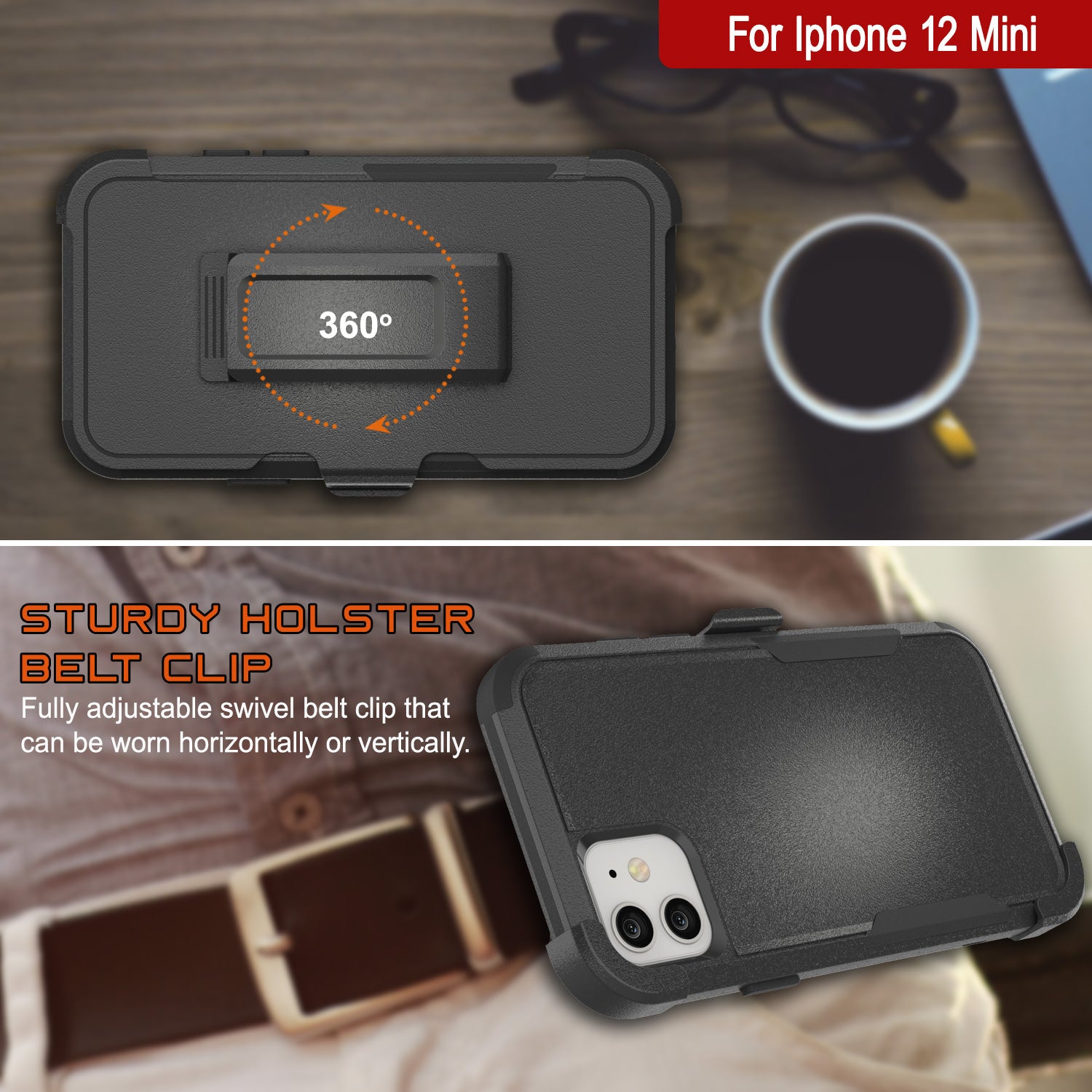 Punkcase for iPhone 12 Mini Belt Clip Multilayer Holster Case [Patron Series] [Black]