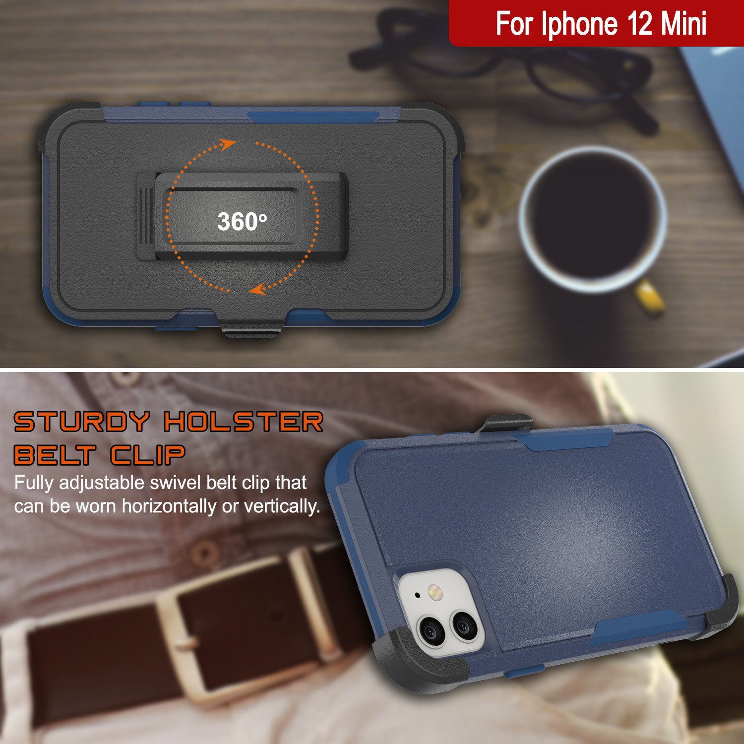 Punkcase for iPhone 12 Mini Belt Clip Multilayer Holster Case [Patron Series] [Navy]