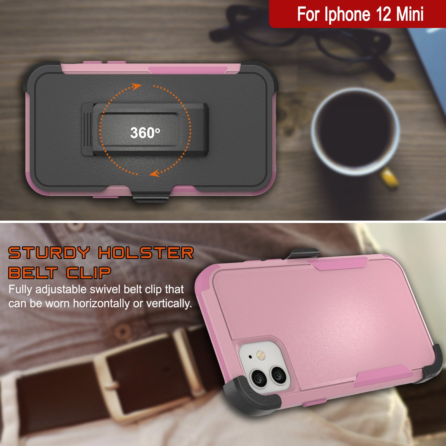 Punkcase for iPhone 12 Mini Belt Clip Multilayer Holster Case [Patron Series] [Pink]