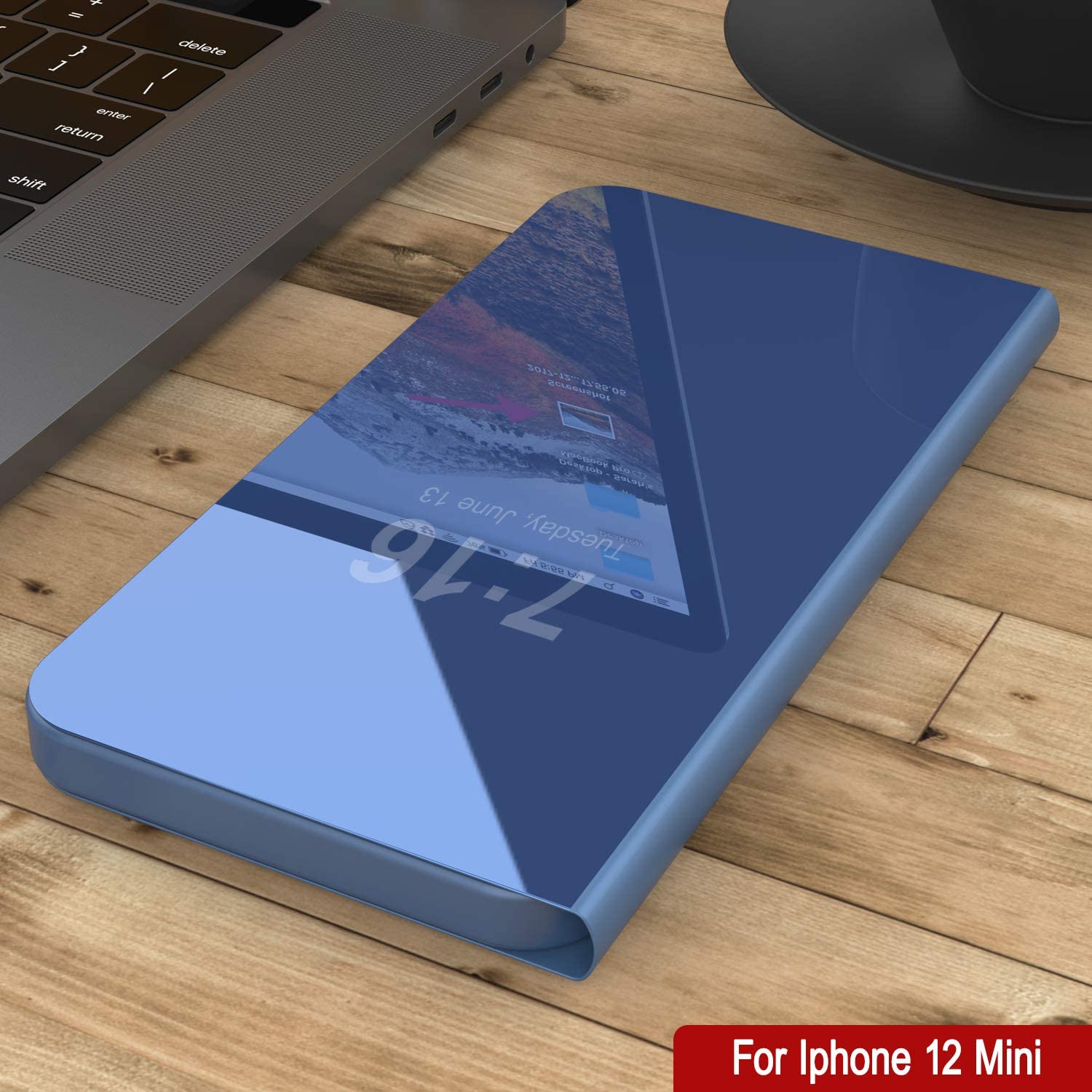 Punkcase iPhone 12 Mini Reflector Case Protective Flip Cover [Blue]
