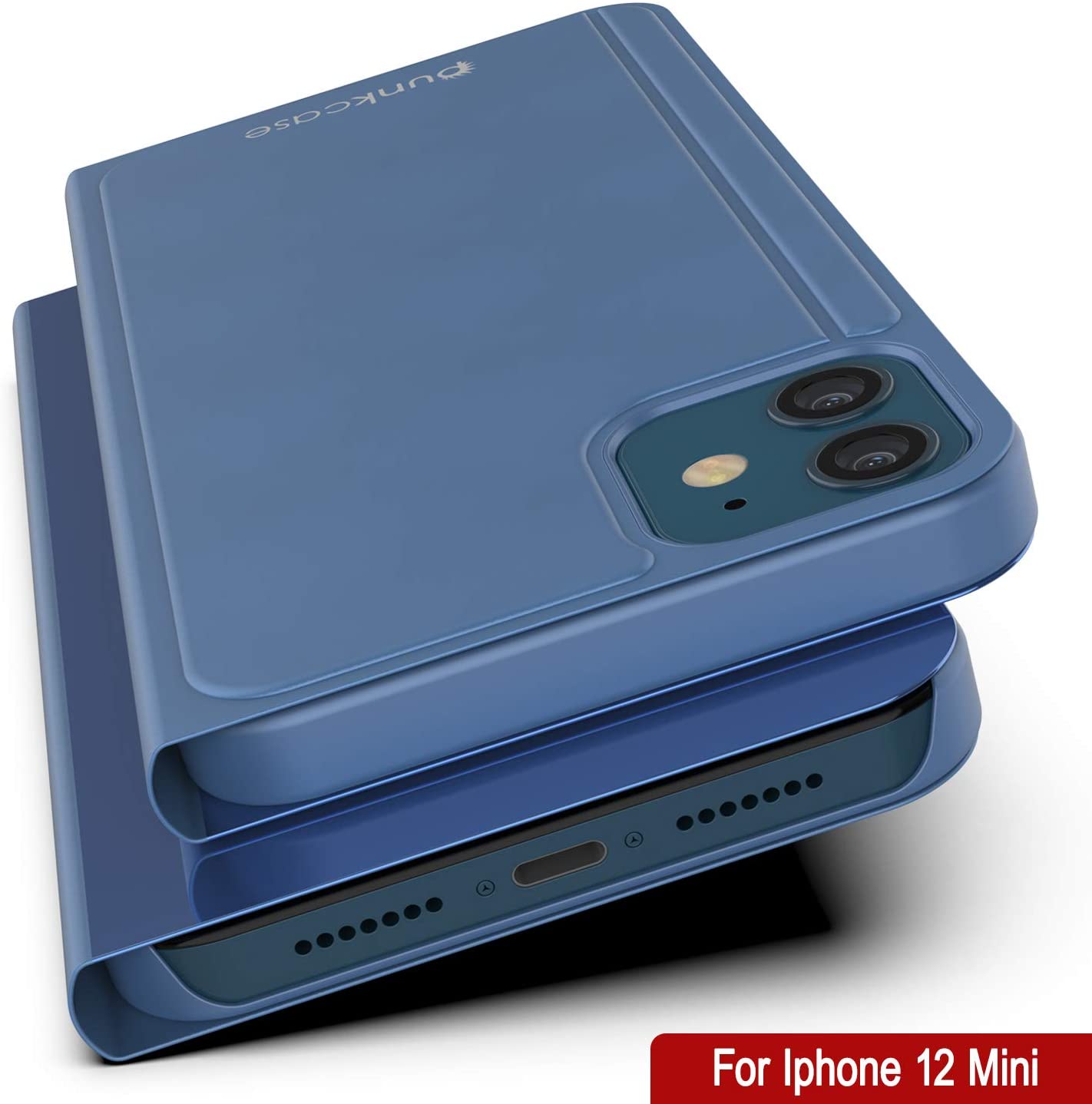 Punkcase iPhone 12 Mini Reflector Case Protective Flip Cover [Blue]
