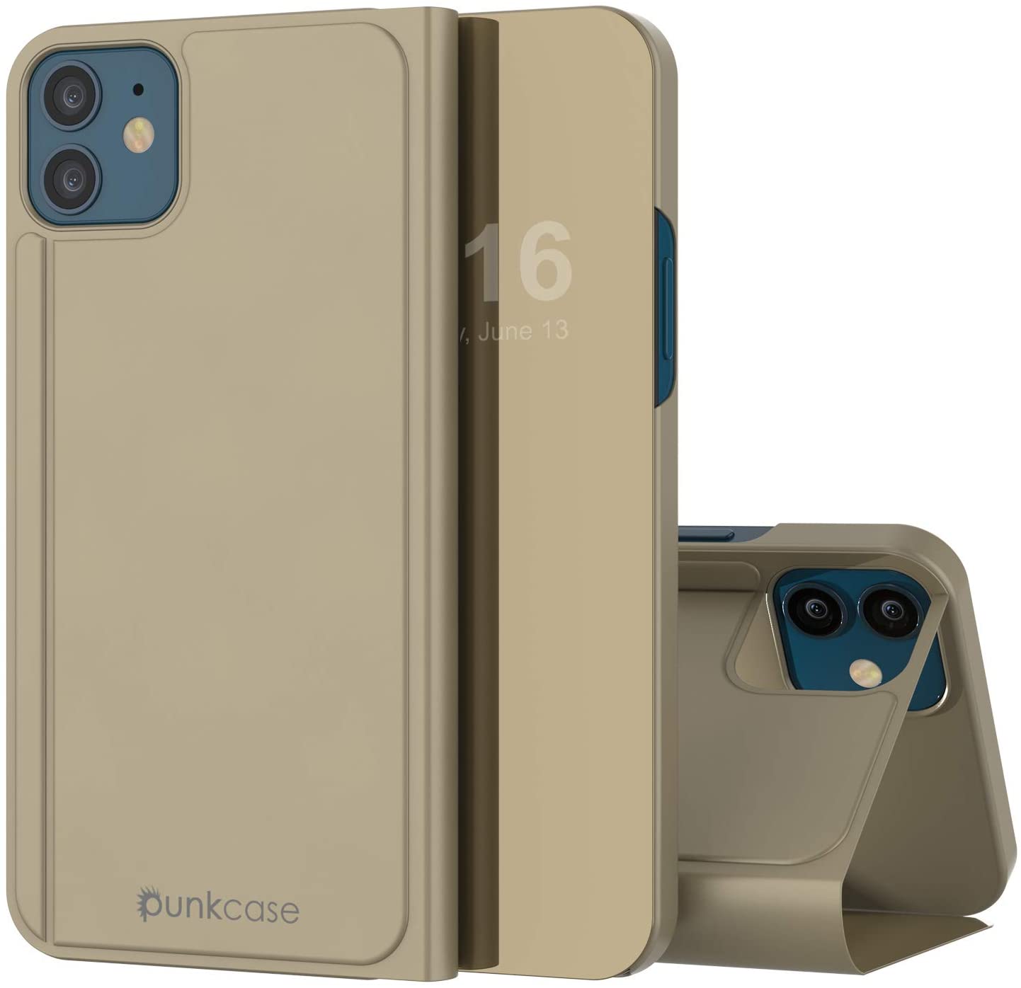 Punkcase iPhone 12 Mini Reflector Case Protective Flip Cover [Gold]