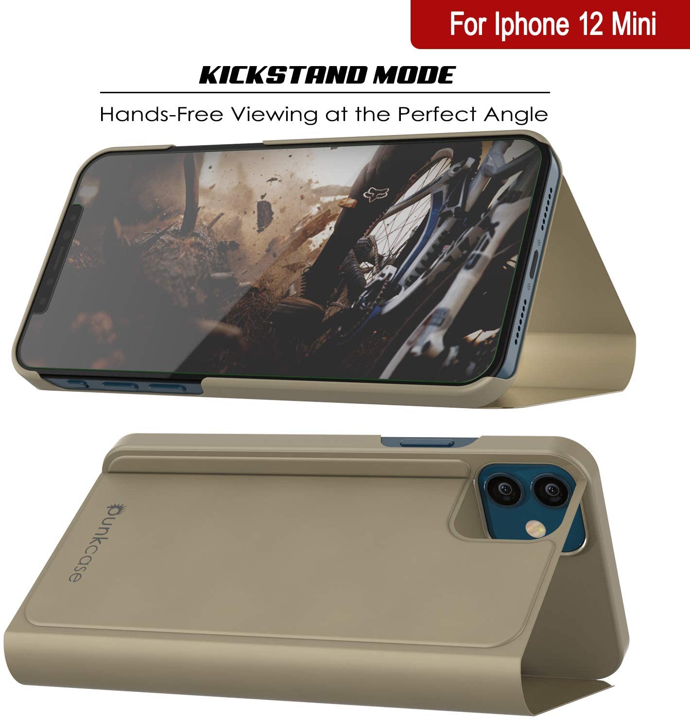 Punkcase iPhone 12 Mini Reflector Case Protective Flip Cover [Gold]