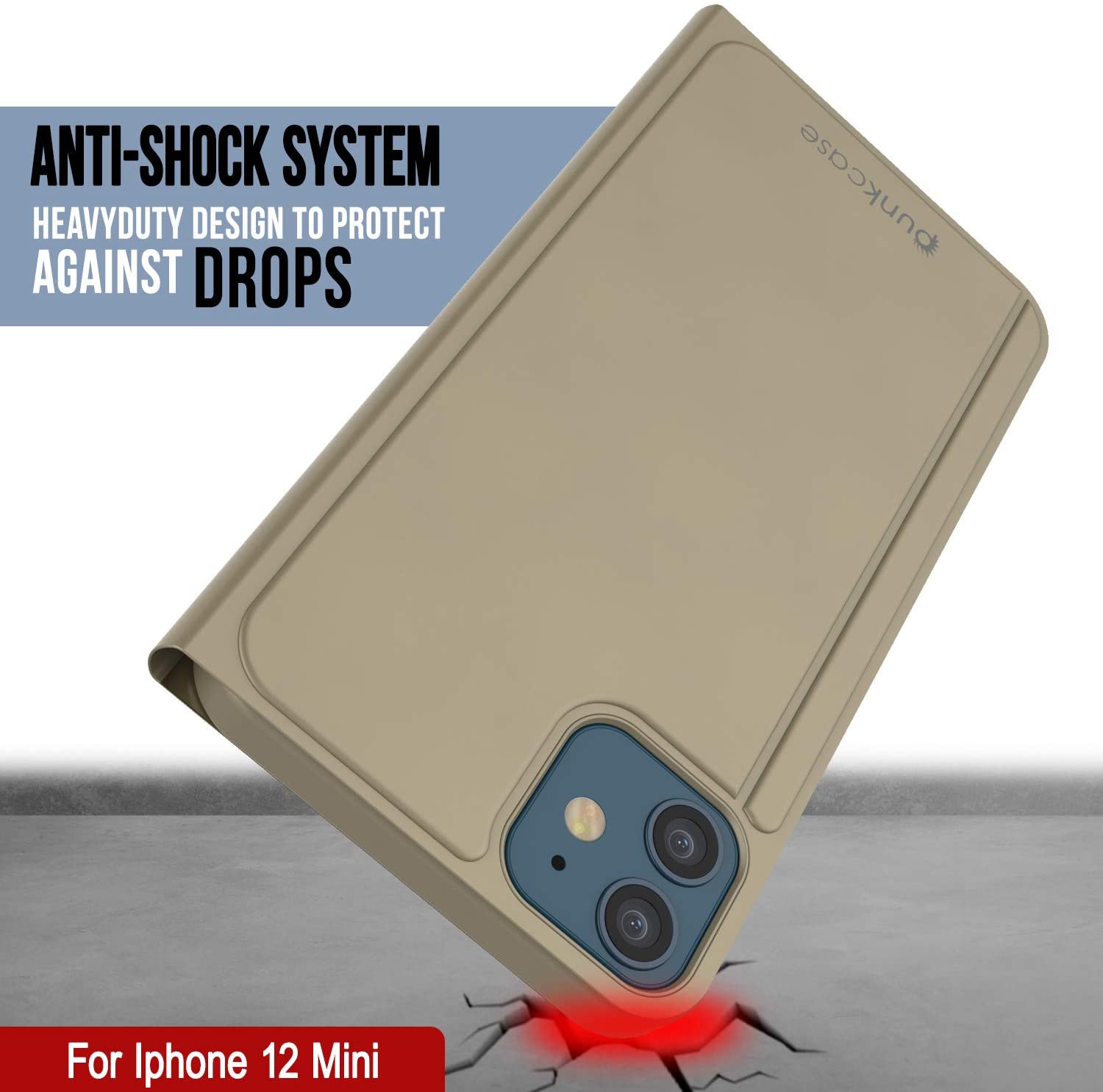 Punkcase iPhone 12 Mini Reflector Case Protective Flip Cover [Gold]