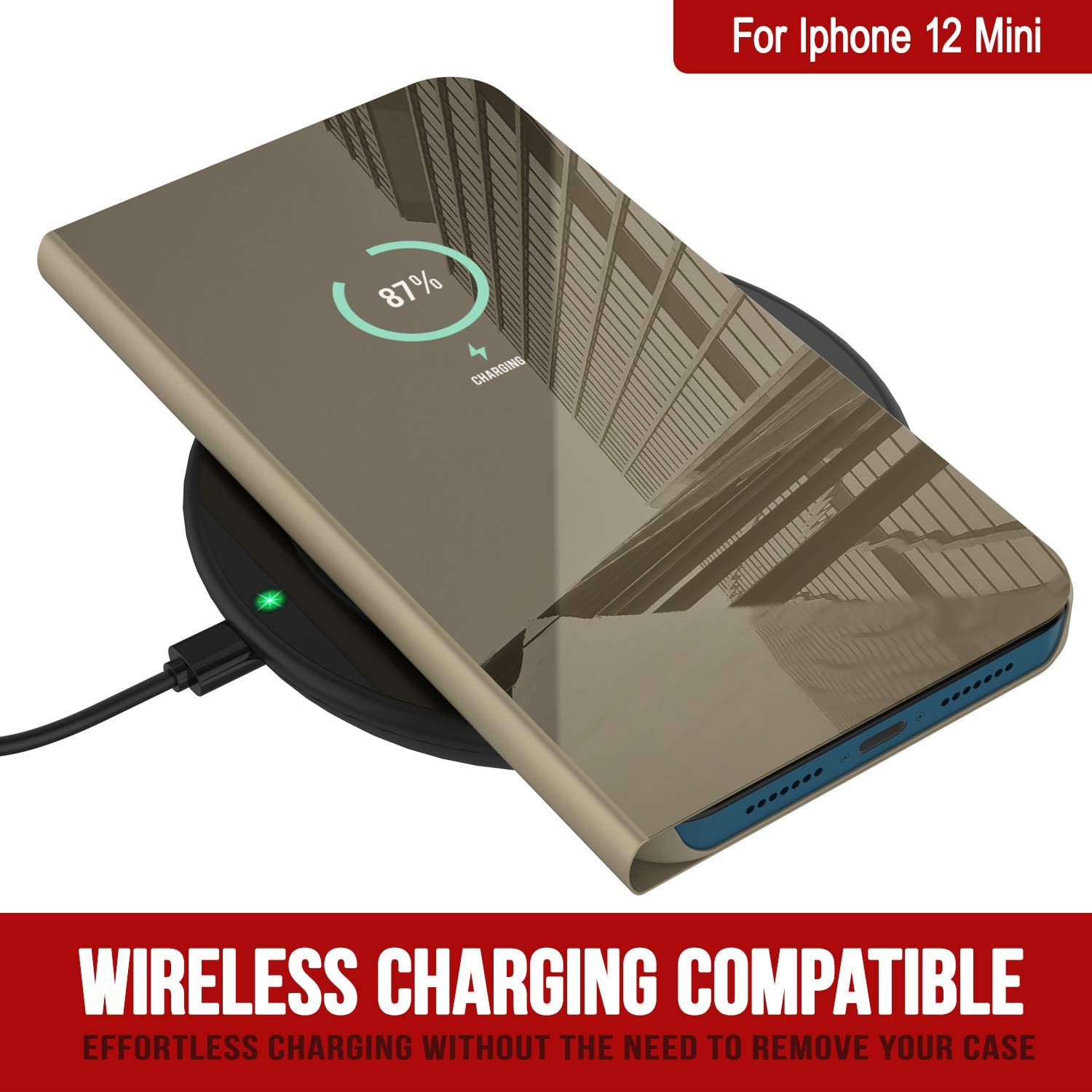 Punkcase iPhone 12 Mini Reflector Case Protective Flip Cover [Gold]