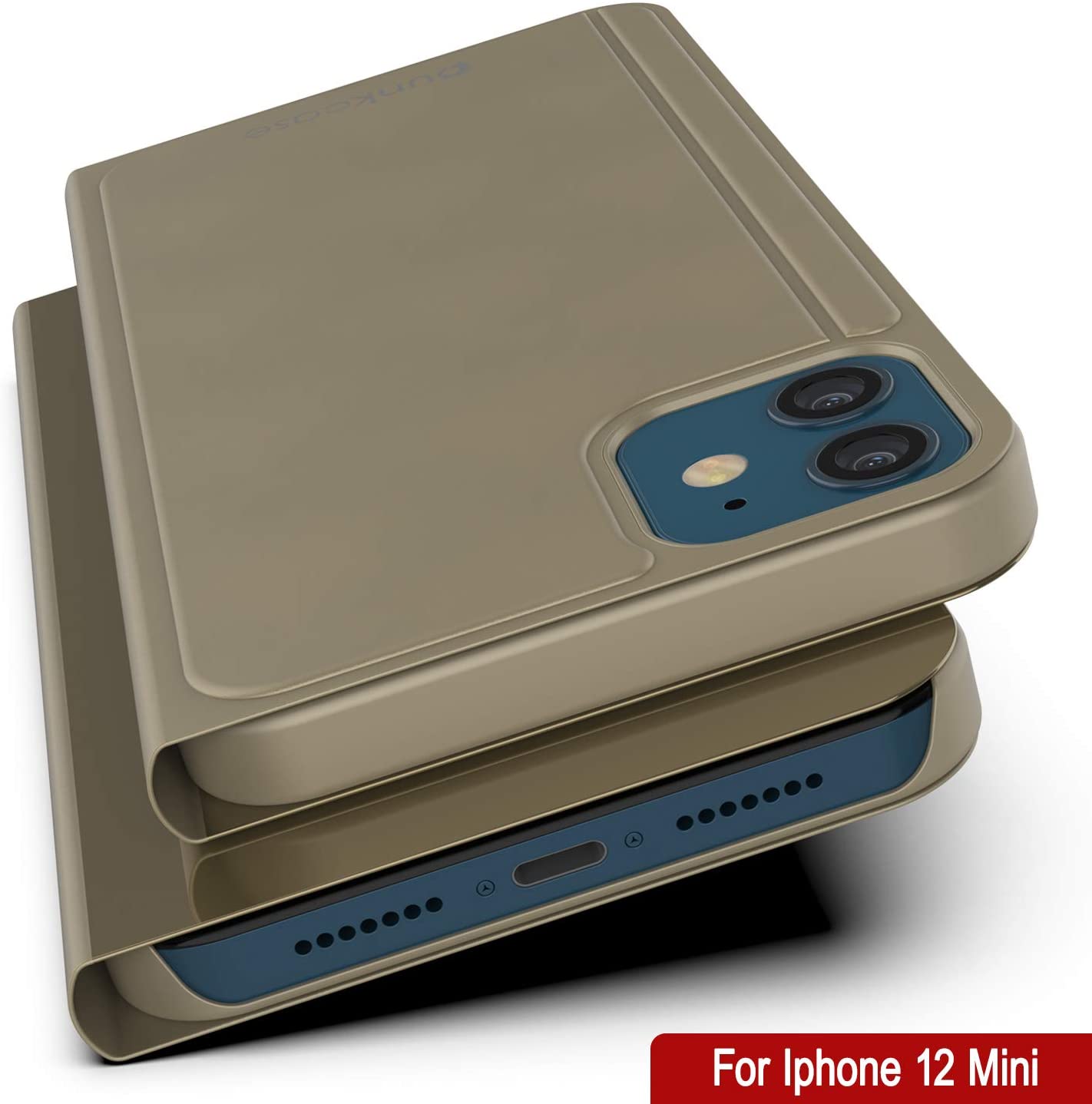 Punkcase iPhone 12 Mini Reflector Case Protective Flip Cover [Gold]