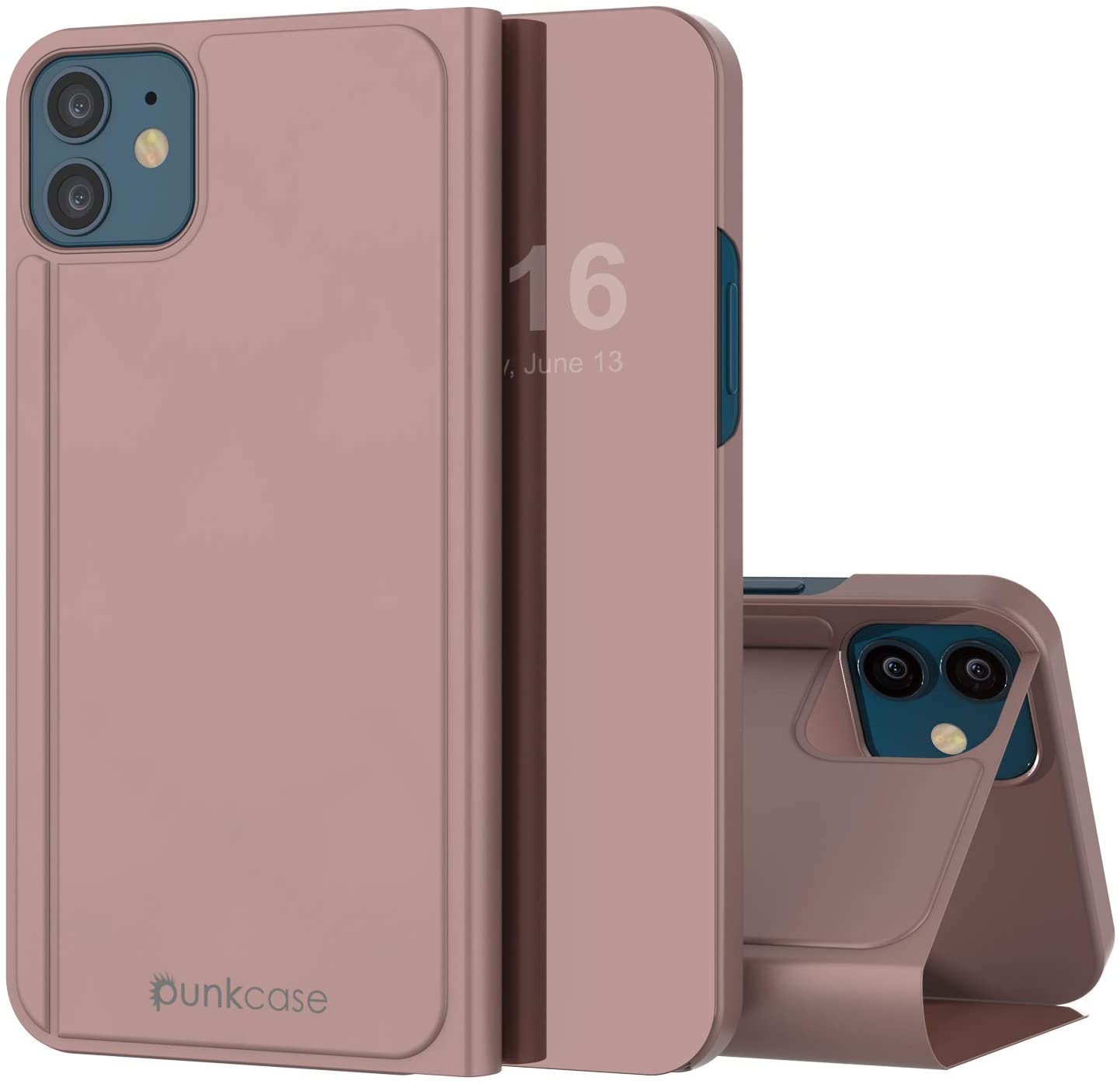 Punkcase iPhone 12 Mini Reflector Case Protective Flip Cover [Rose]