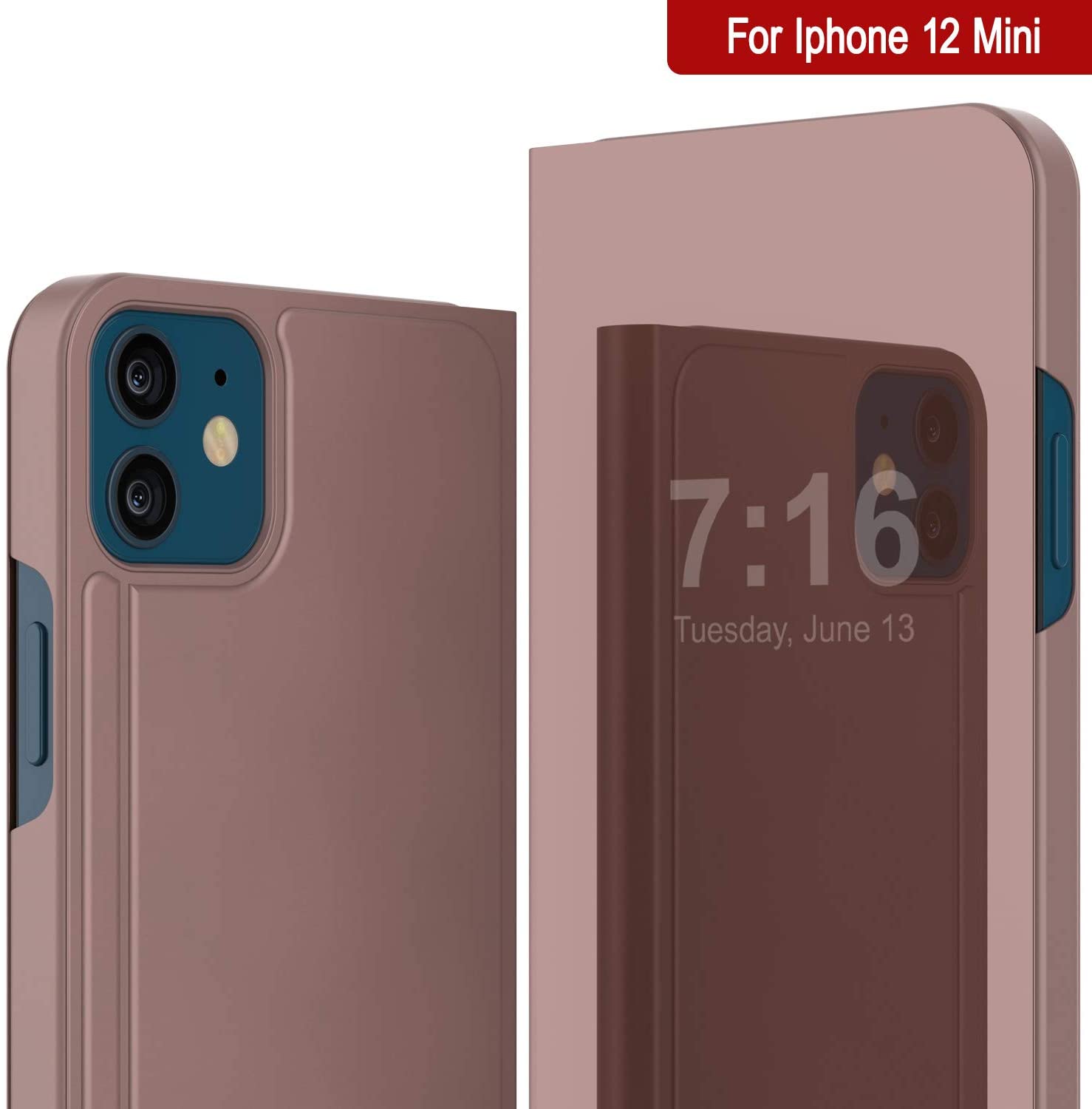 Punkcase iPhone 12 Mini Reflector Case Protective Flip Cover [Rose]