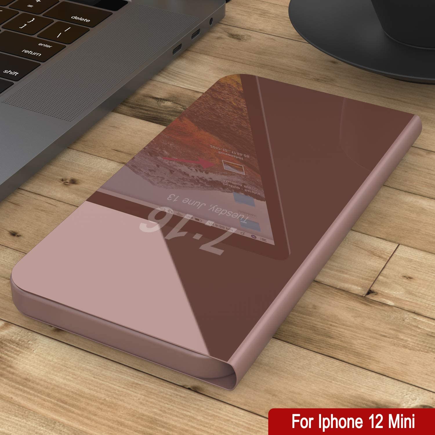 Punkcase iPhone 12 Mini Reflector Case Protective Flip Cover [Rose]