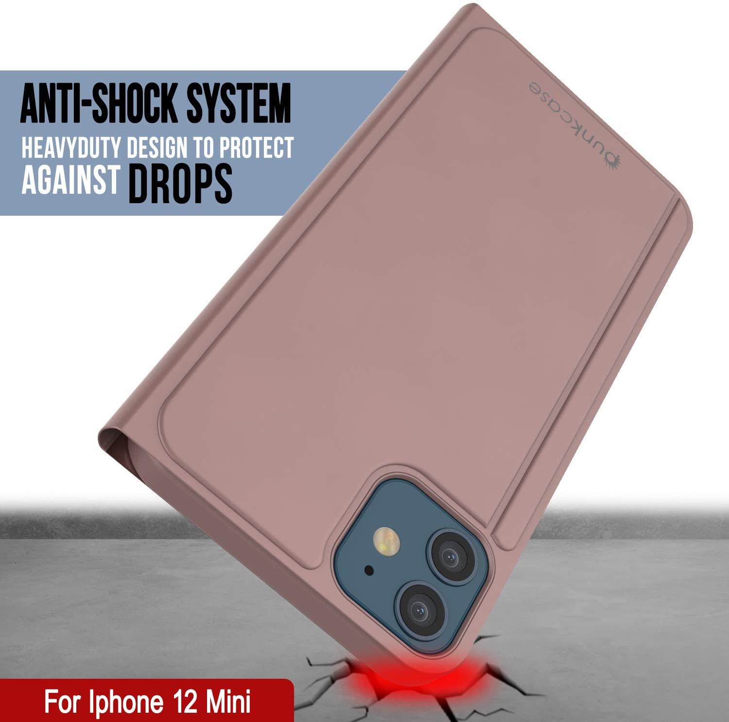 Punkcase iPhone 12 Mini Reflector Case Protective Flip Cover [Rose]