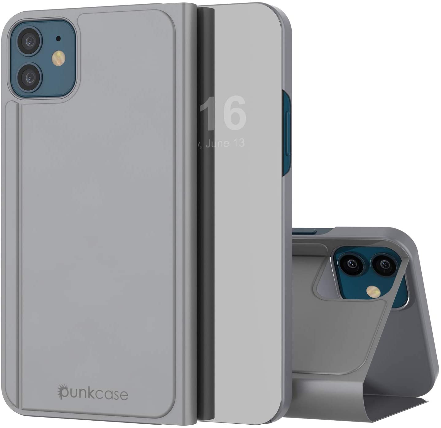 Punkcase iPhone 12 Mini Reflector Case Protective Flip Cover [Silver]