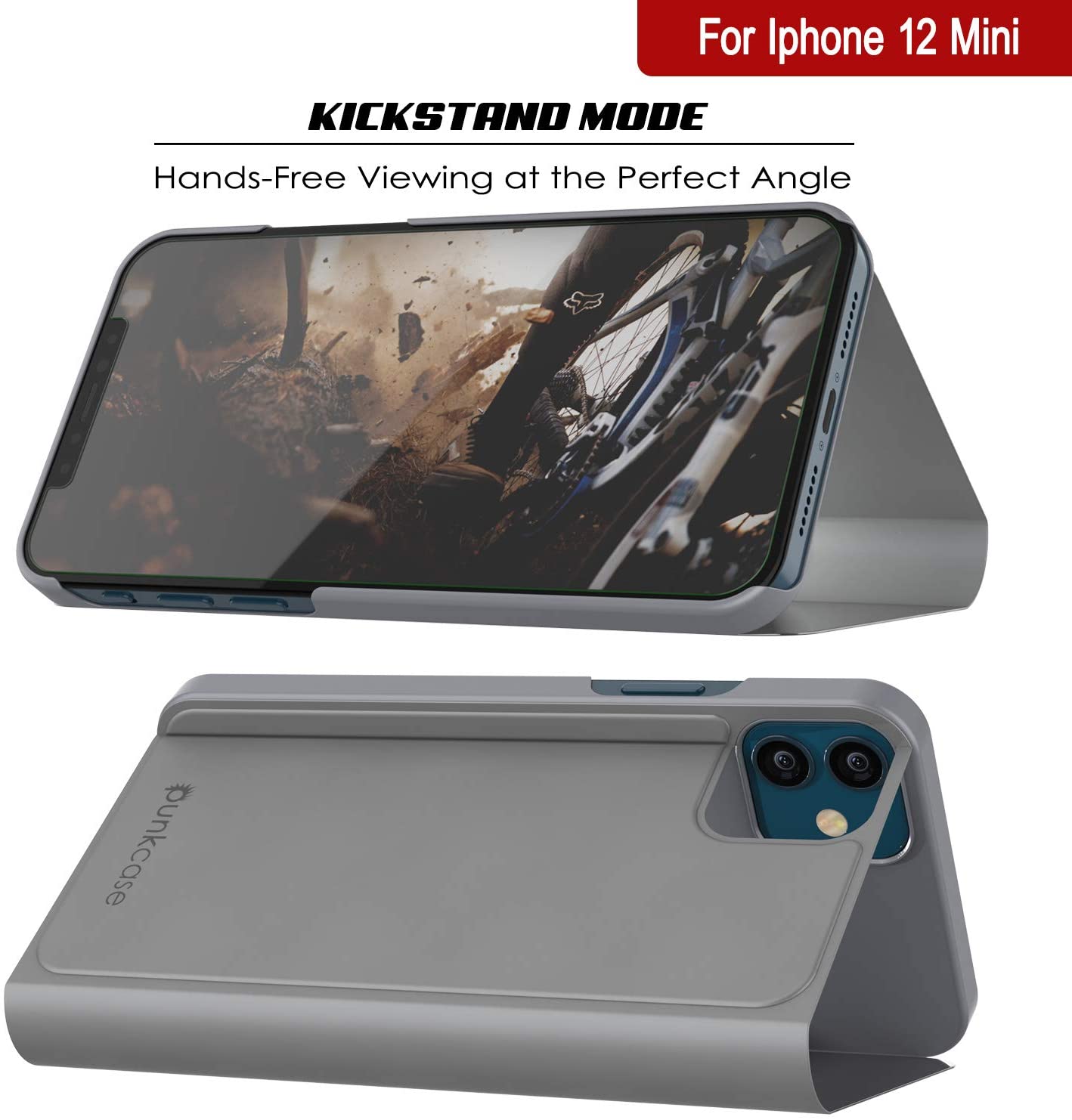 Punkcase iPhone 12 Mini Reflector Case Protective Flip Cover [Silver]