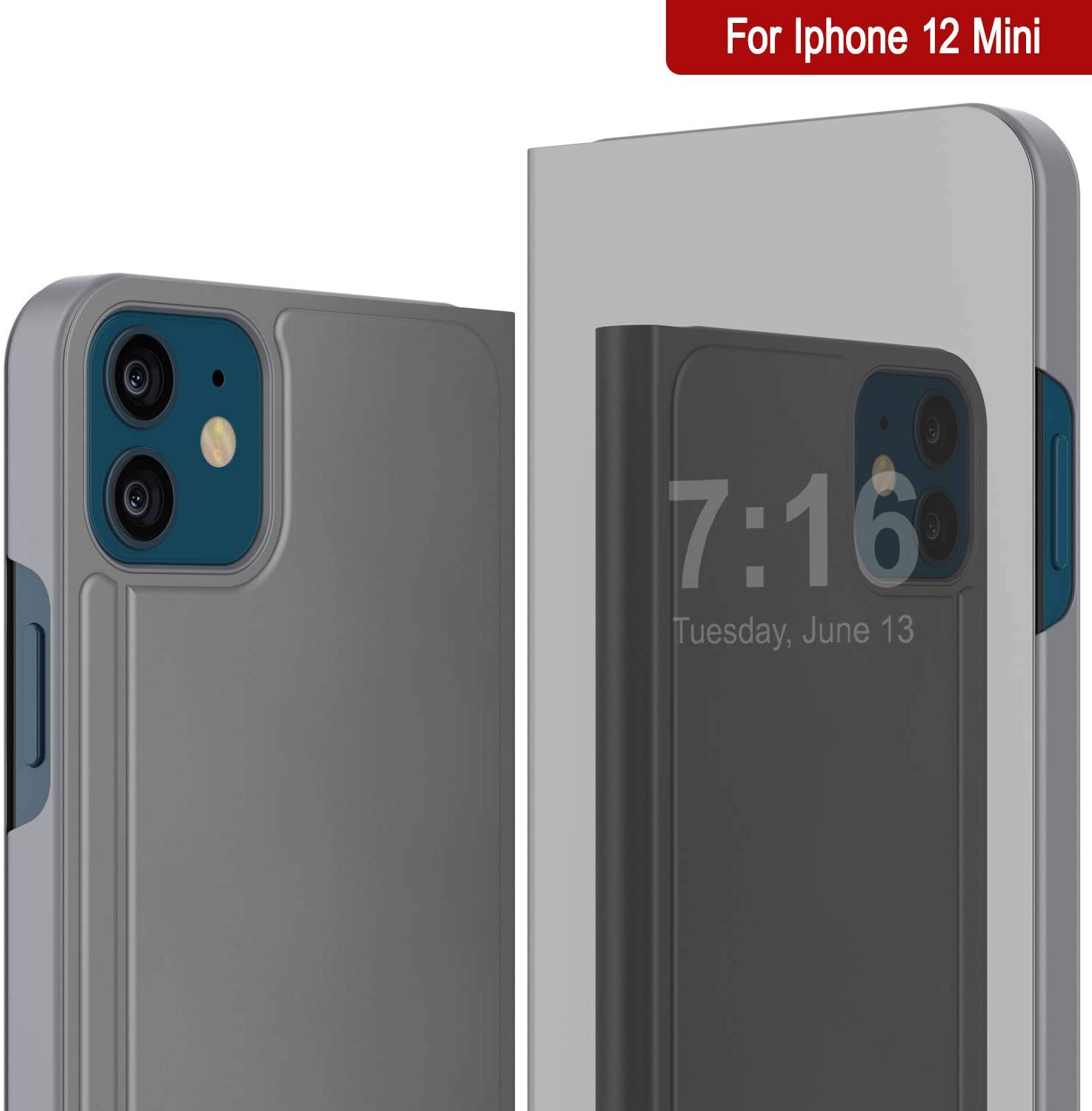 Punkcase iPhone 12 Mini Reflector Case Protective Flip Cover [Silver]