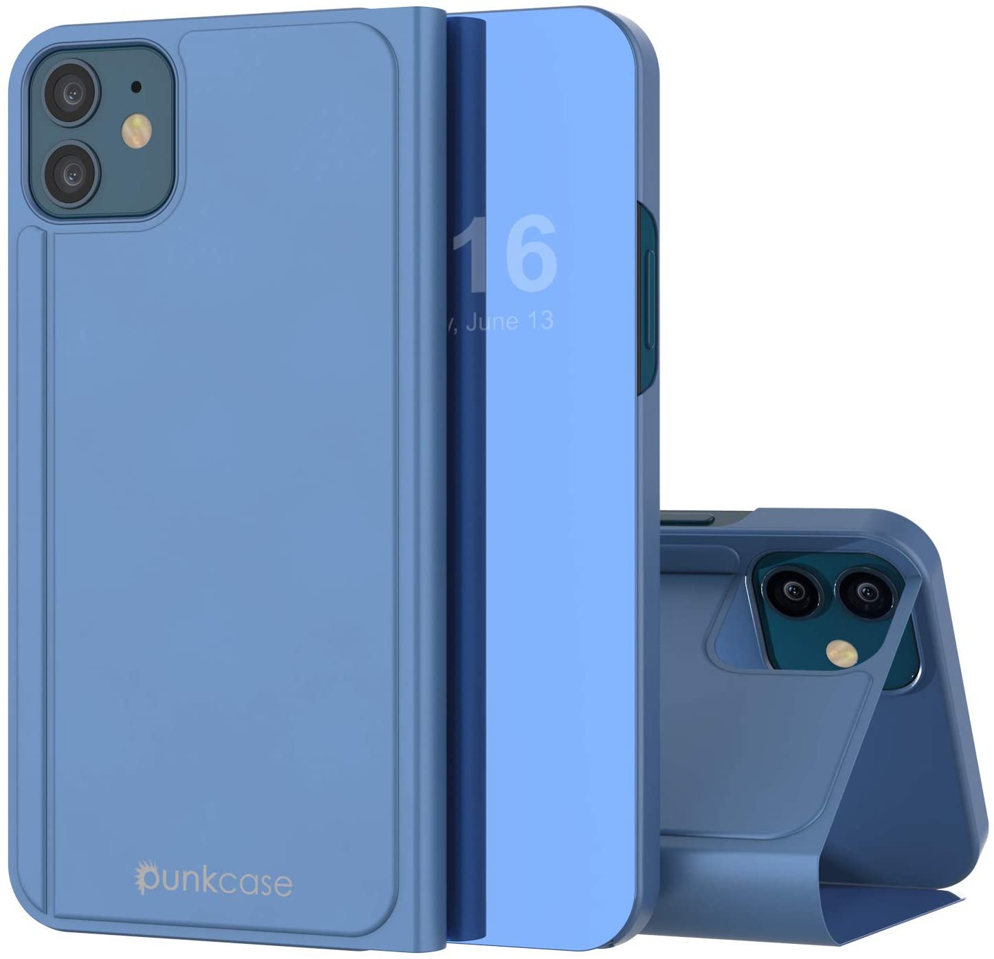Punkcase iPhone 12 Mini Reflector Case Protective Flip Cover [Blue]