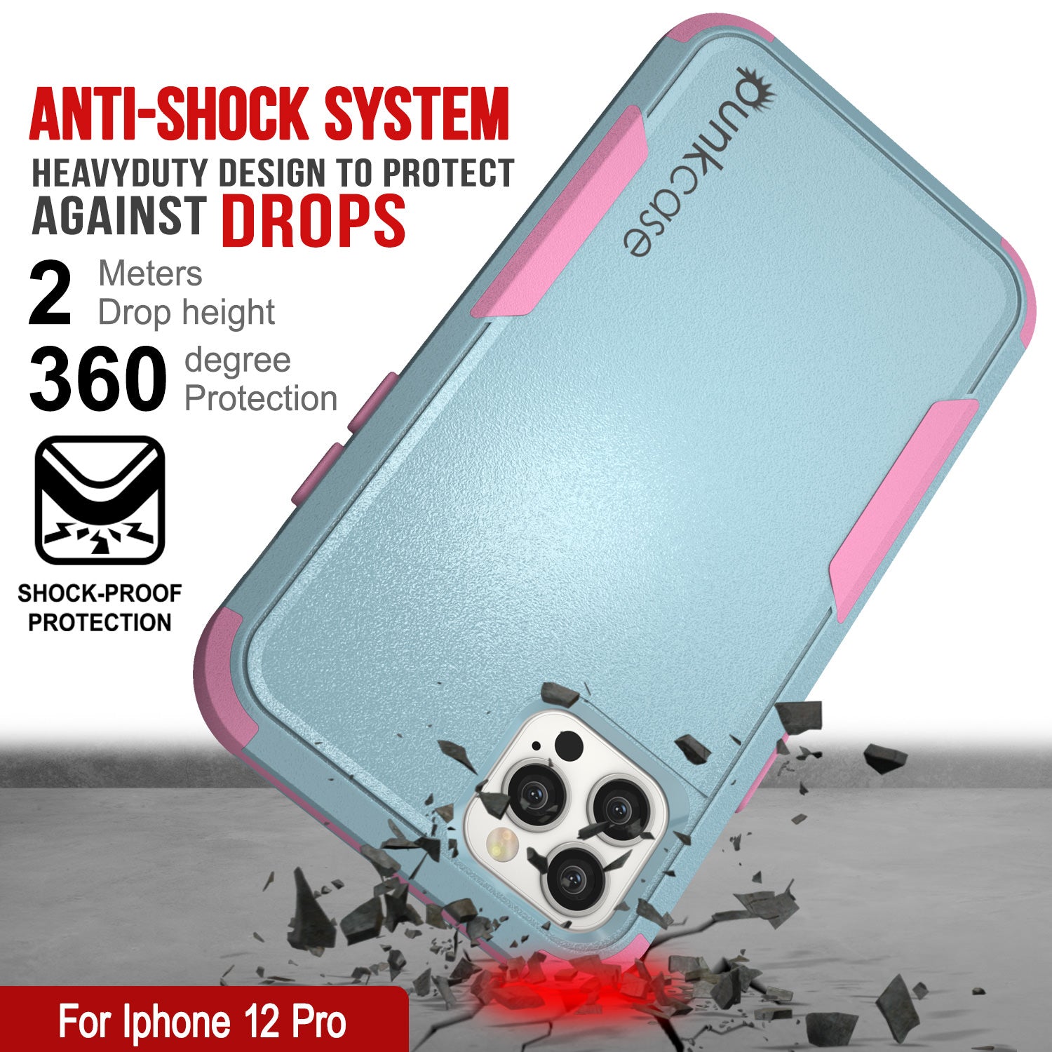 Punkcase for iPhone 12 Pro Belt Clip Multilayer Holster Case [Patron Series] [Mint-Pink]