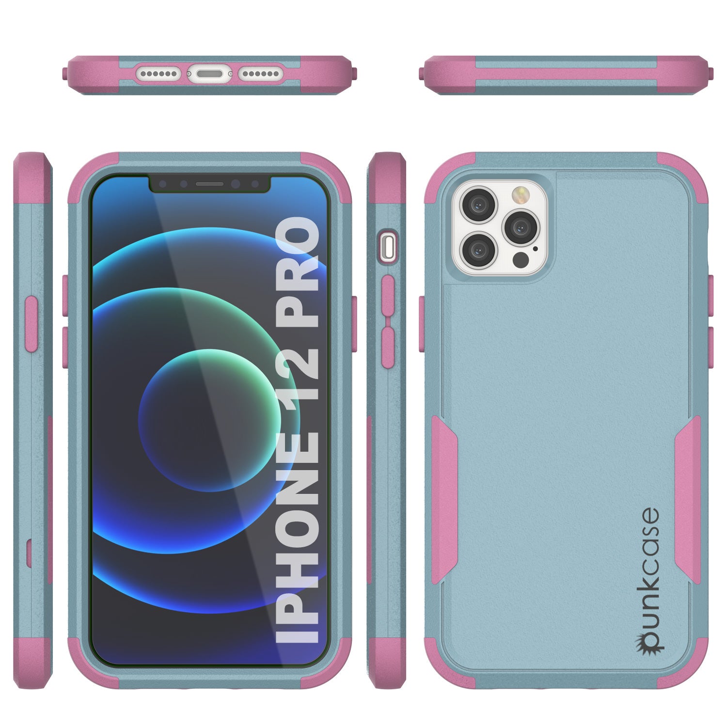 Punkcase for iPhone 12 Pro Belt Clip Multilayer Holster Case [Patron Series] [Mint-Pink]