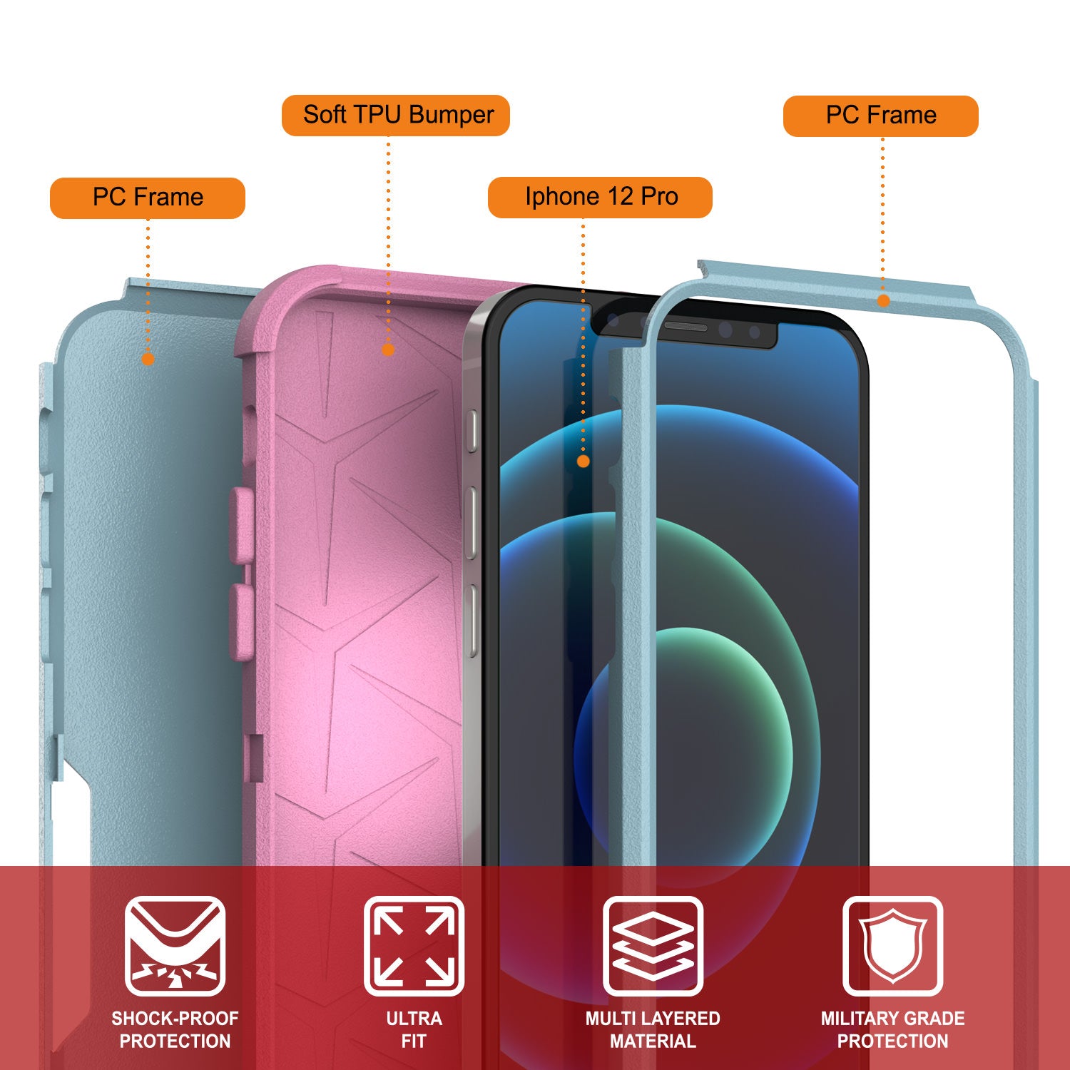 Punkcase for iPhone 12 Pro Belt Clip Multilayer Holster Case [Patron Series] [Mint-Pink]