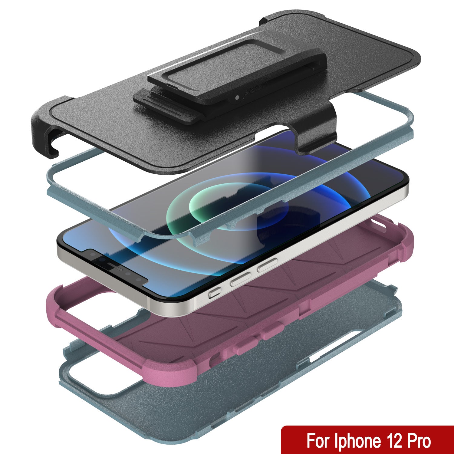 Punkcase for iPhone 12 Pro Belt Clip Multilayer Holster Case [Patron Series] [Mint-Pink]