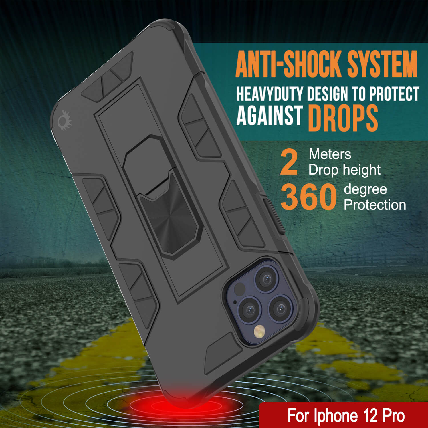 Punkcase iPhone 12 Pro Case [ArmorShield Series] Military Style Protective Dual Layer Case Black