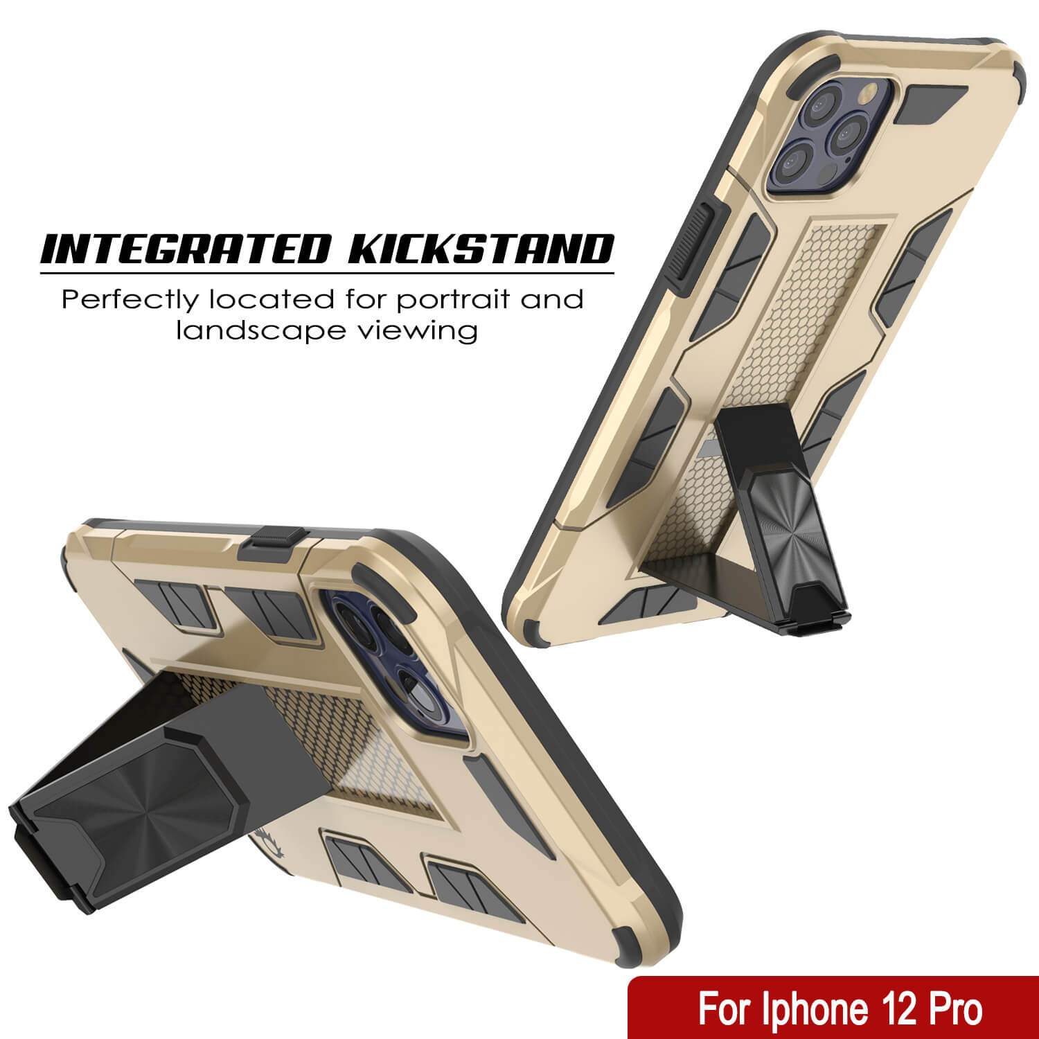 Punkcase iPhone 12 Pro Case [ArmorShield Series] Military Style Protective Dual Layer Case Gold