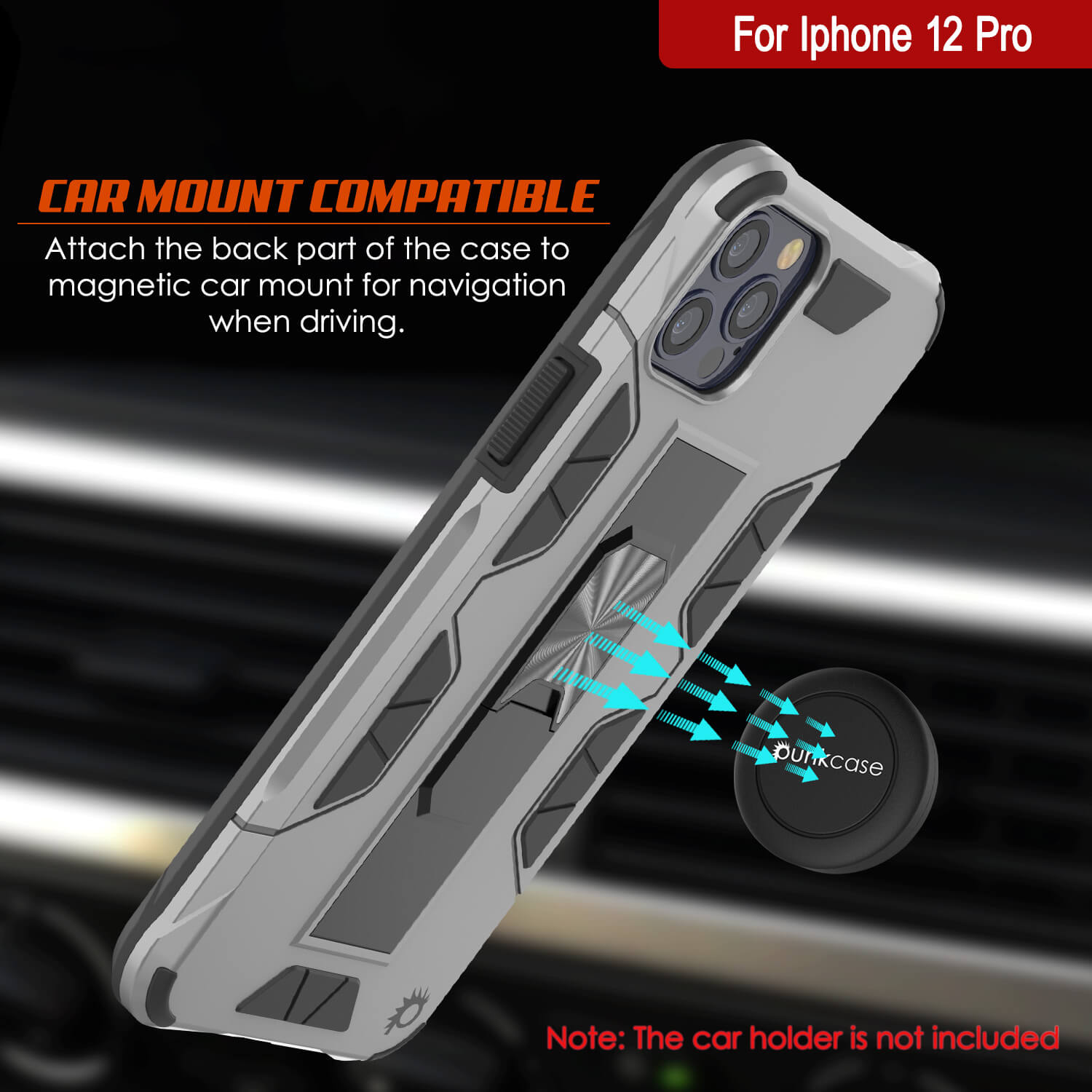 Punkcase iPhone 12 Pro Case [ArmorShield Series] Military Style Protective Dual Layer Case Silver