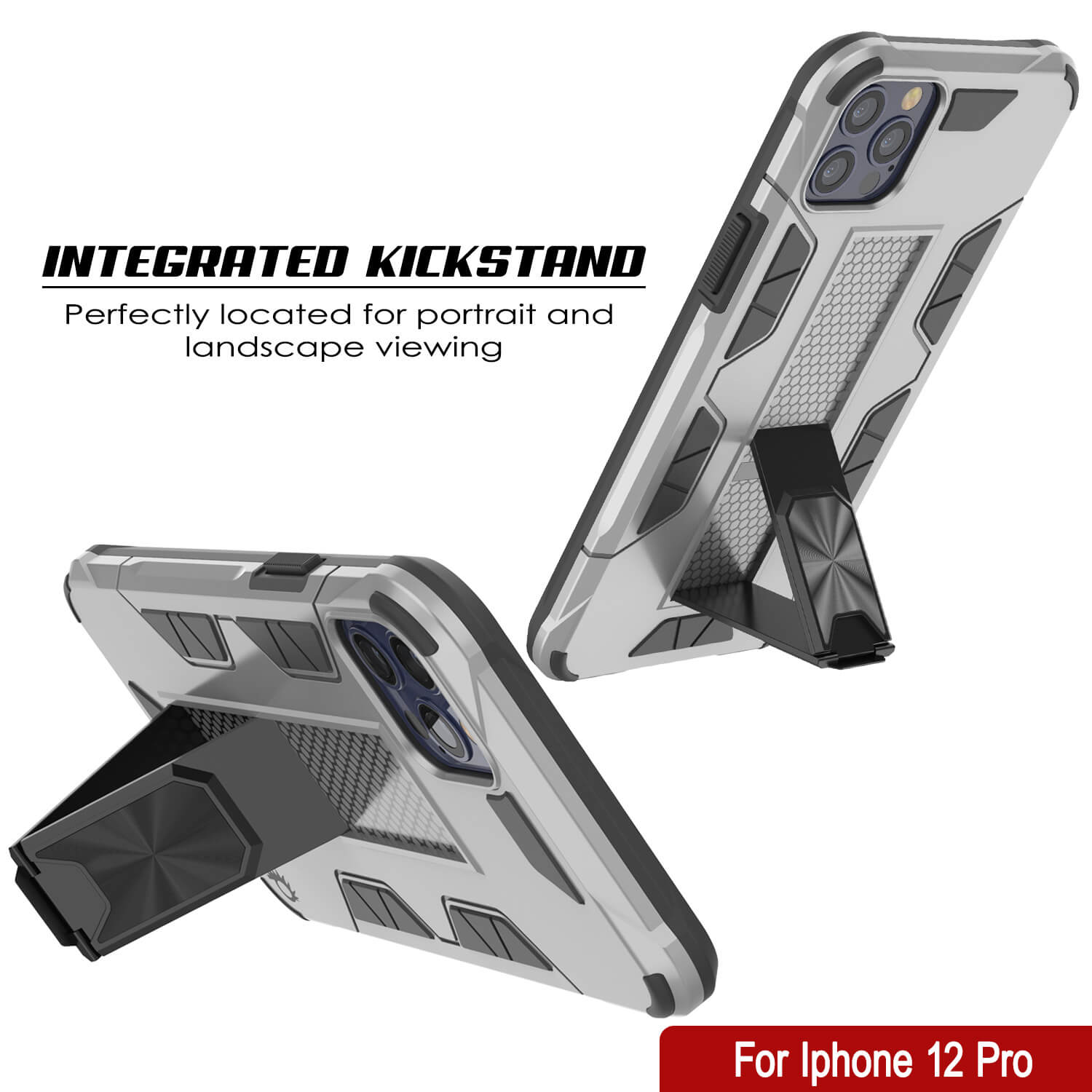 Punkcase iPhone 12 Pro Case [ArmorShield Series] Military Style Protective Dual Layer Case Silver