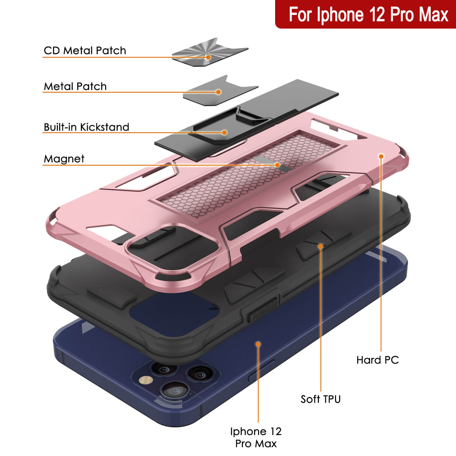 Punkcase iPhone 12 Pro Max Case [ArmorShield Series] Military Style Protective Dual Layer Case Rose-Gold