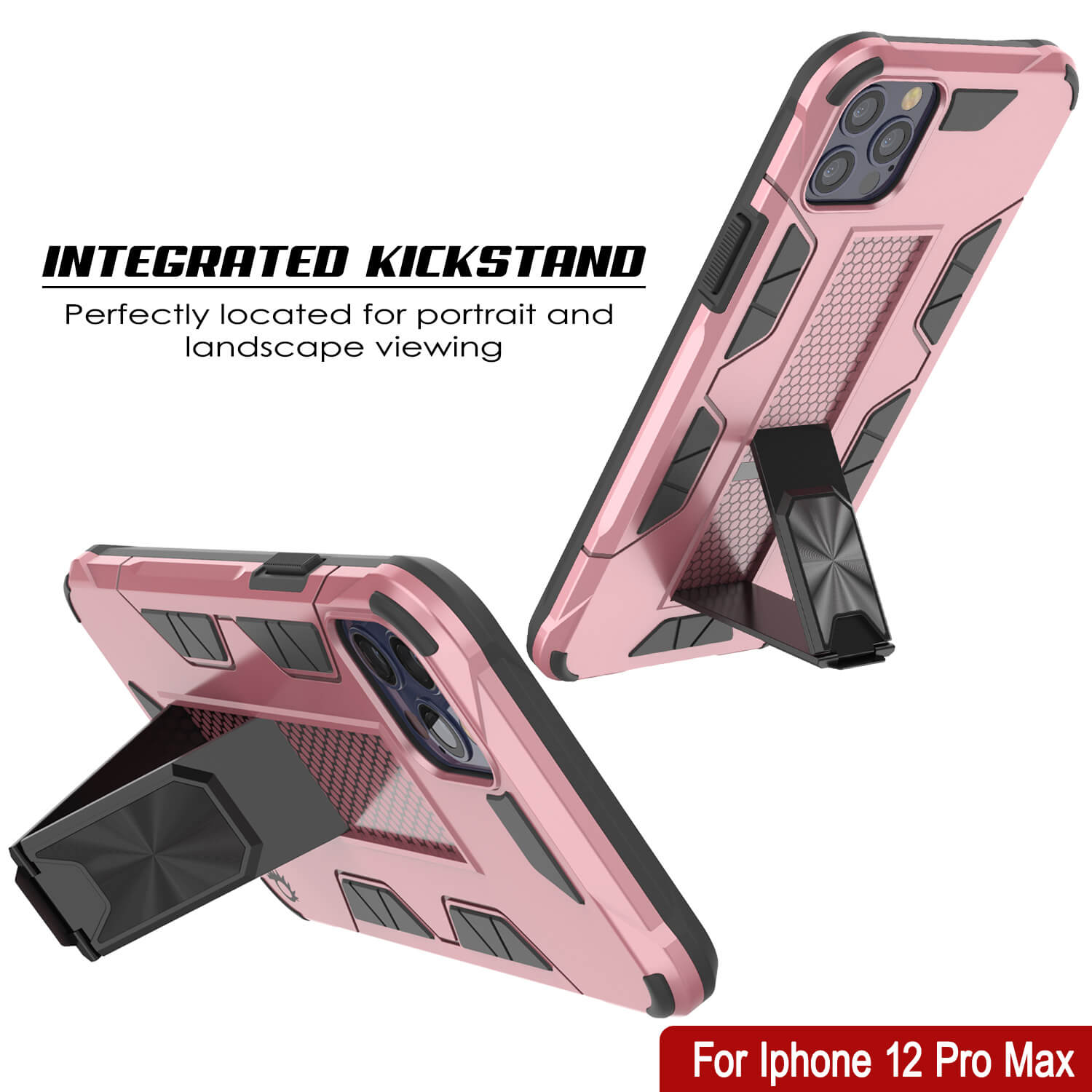 Punkcase iPhone 12 Pro Max Case [ArmorShield Series] Military Style Protective Dual Layer Case Rose-Gold