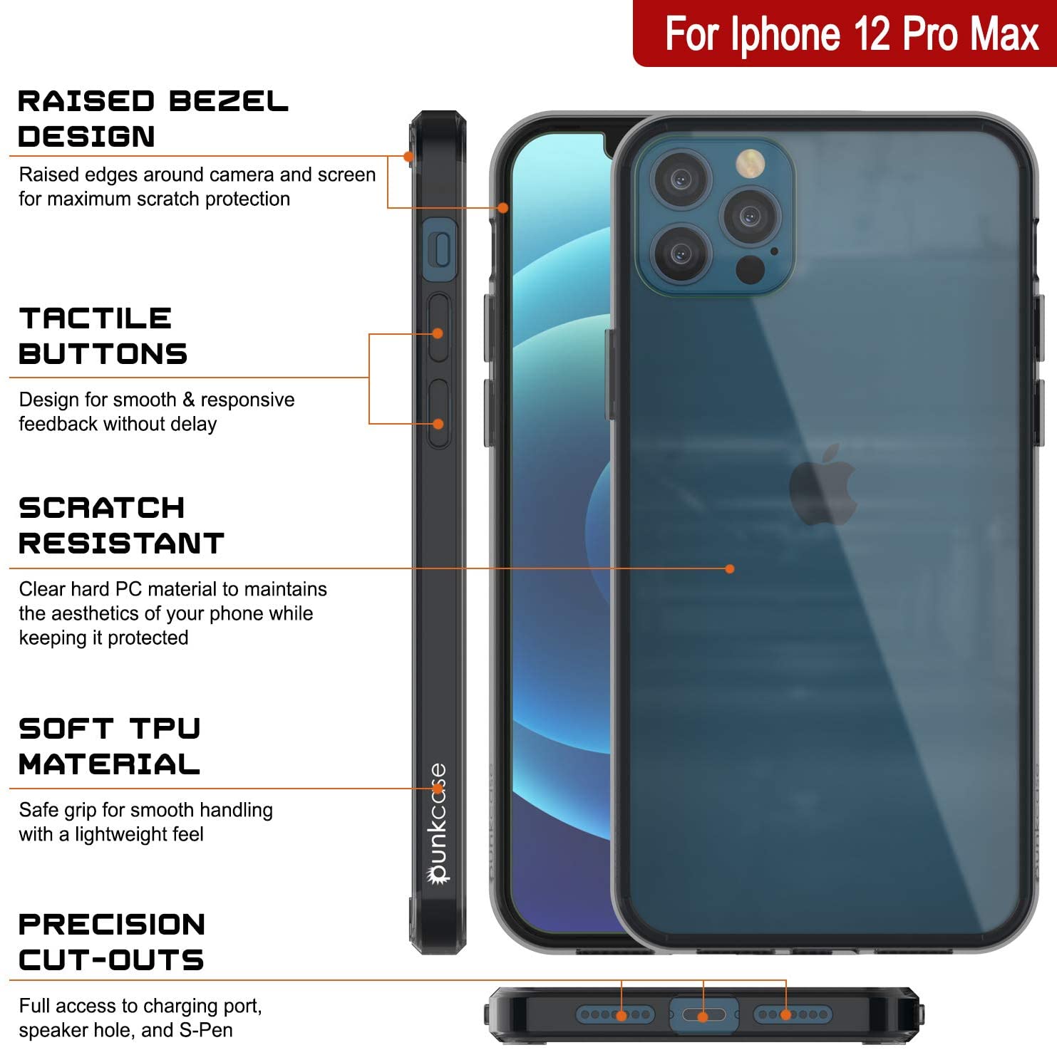 iPhone 13 Pro Max Case Punkcase® LUCID 2.0 Crystal Black Series w/ PUNK SHIELD Screen Protector | Ultra Fit