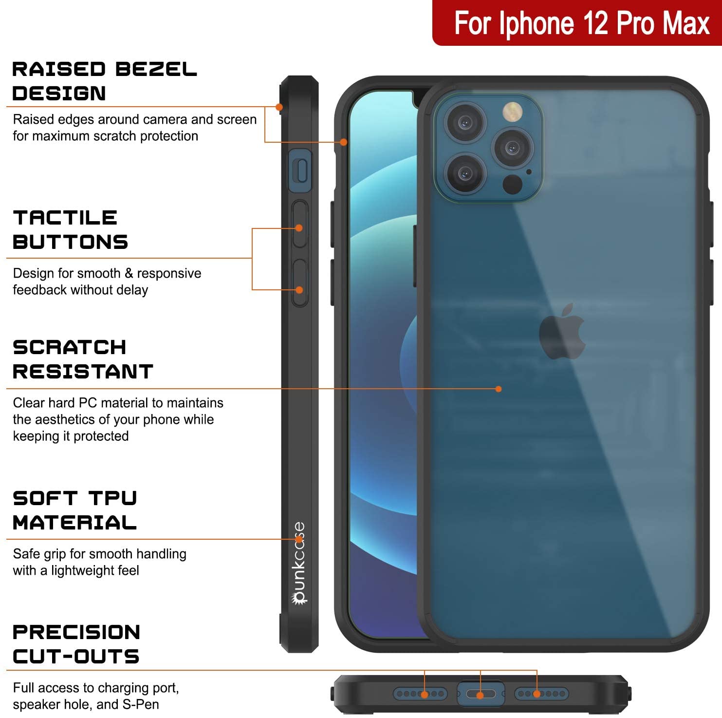 iPhone 12 Pro Max Case Punkcase® LUCID 2.0 Black Series w/ PUNK SHIELD Screen Protector | Ultra Fit