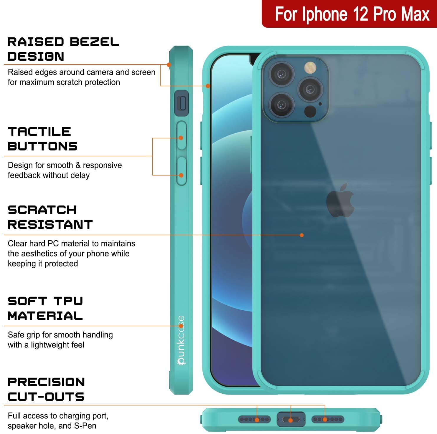 iPhone 12 Pro Max Case Punkcase® LUCID 2.0 Teal Series w/ PUNK SHIELD Screen Protector | Ultra Fit