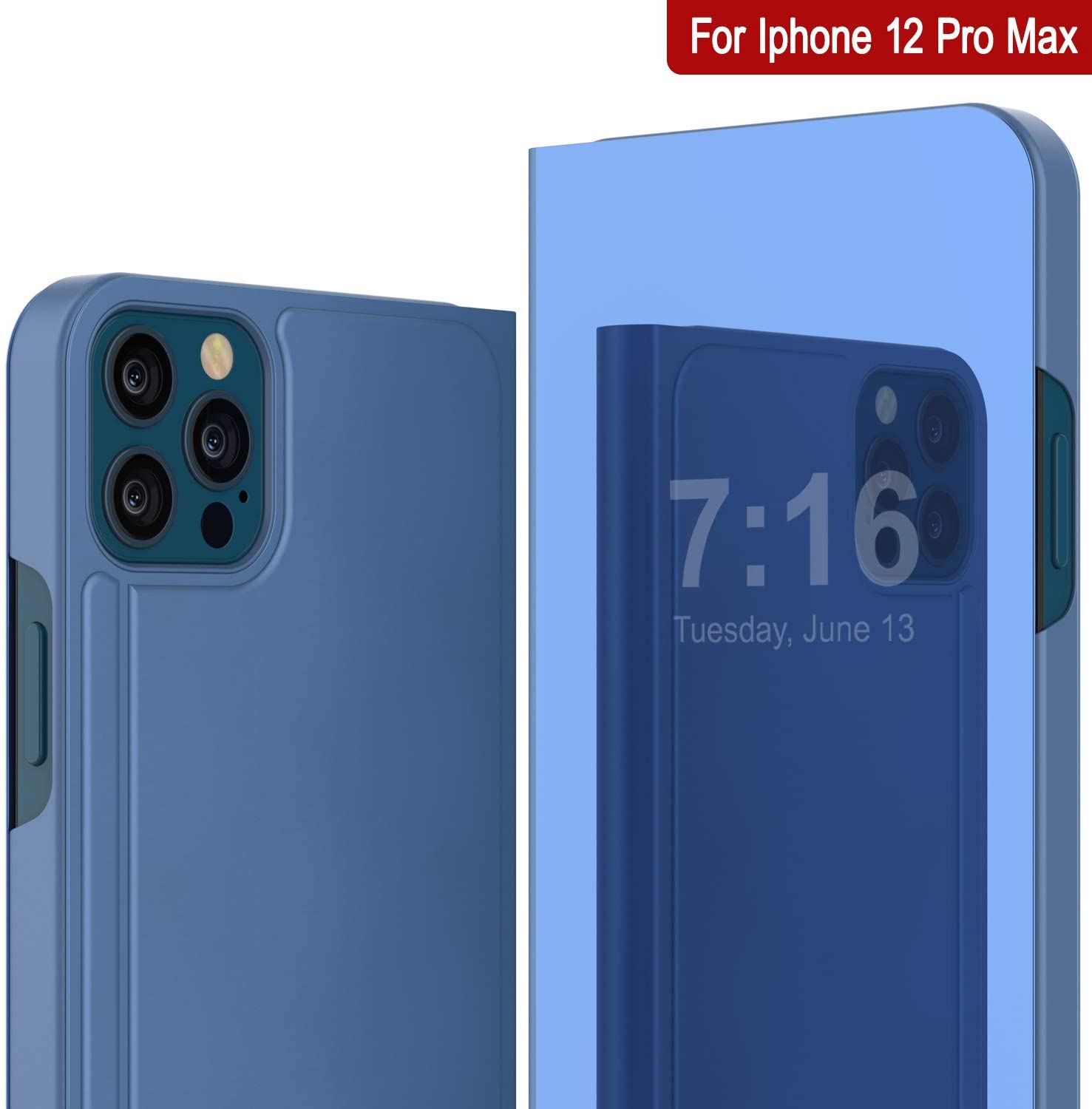 Punkcase iPhone 12 Pro Max Reflector Case Protective Flip Cover [Blue]