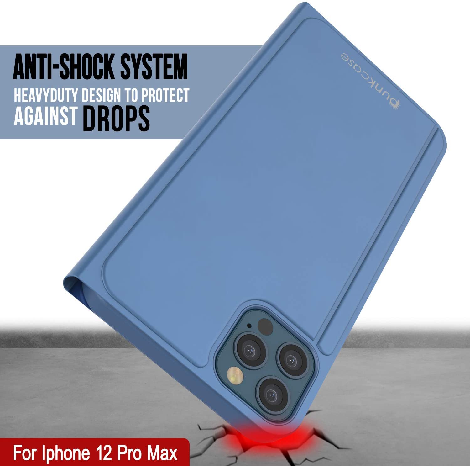 Punkcase iPhone 12 Pro Max Reflector Case Protective Flip Cover [Blue]