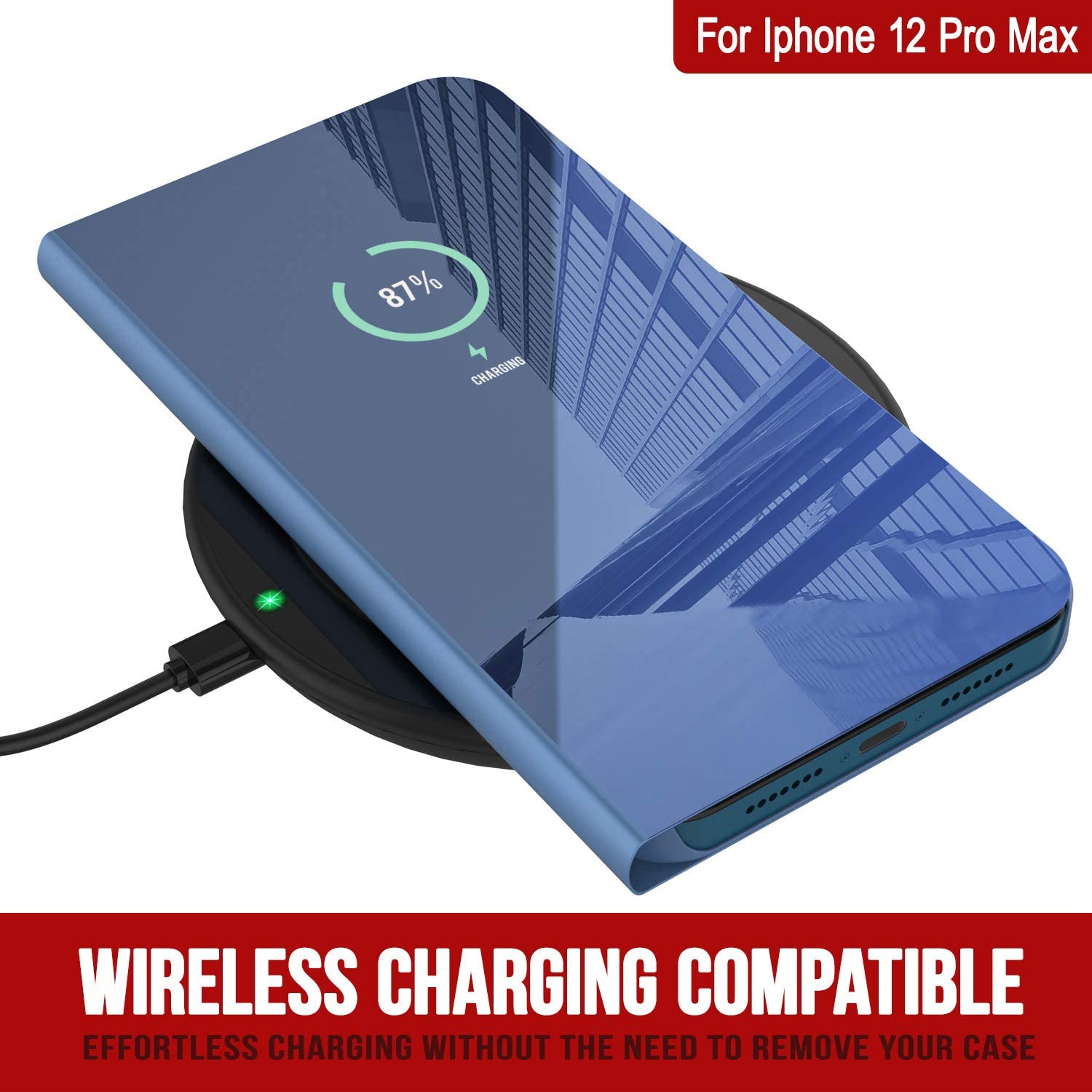 Punkcase iPhone 12 Pro Max Reflector Case Protective Flip Cover [Blue]