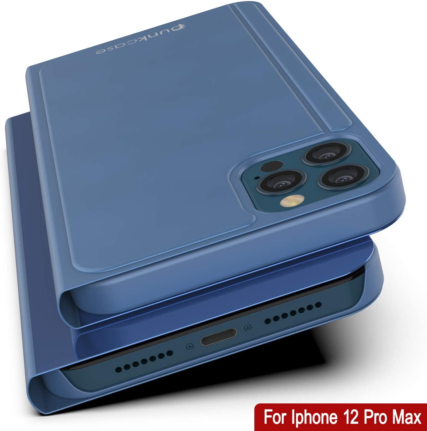 Punkcase iPhone 12 Pro Max Reflector Case Protective Flip Cover [Blue]