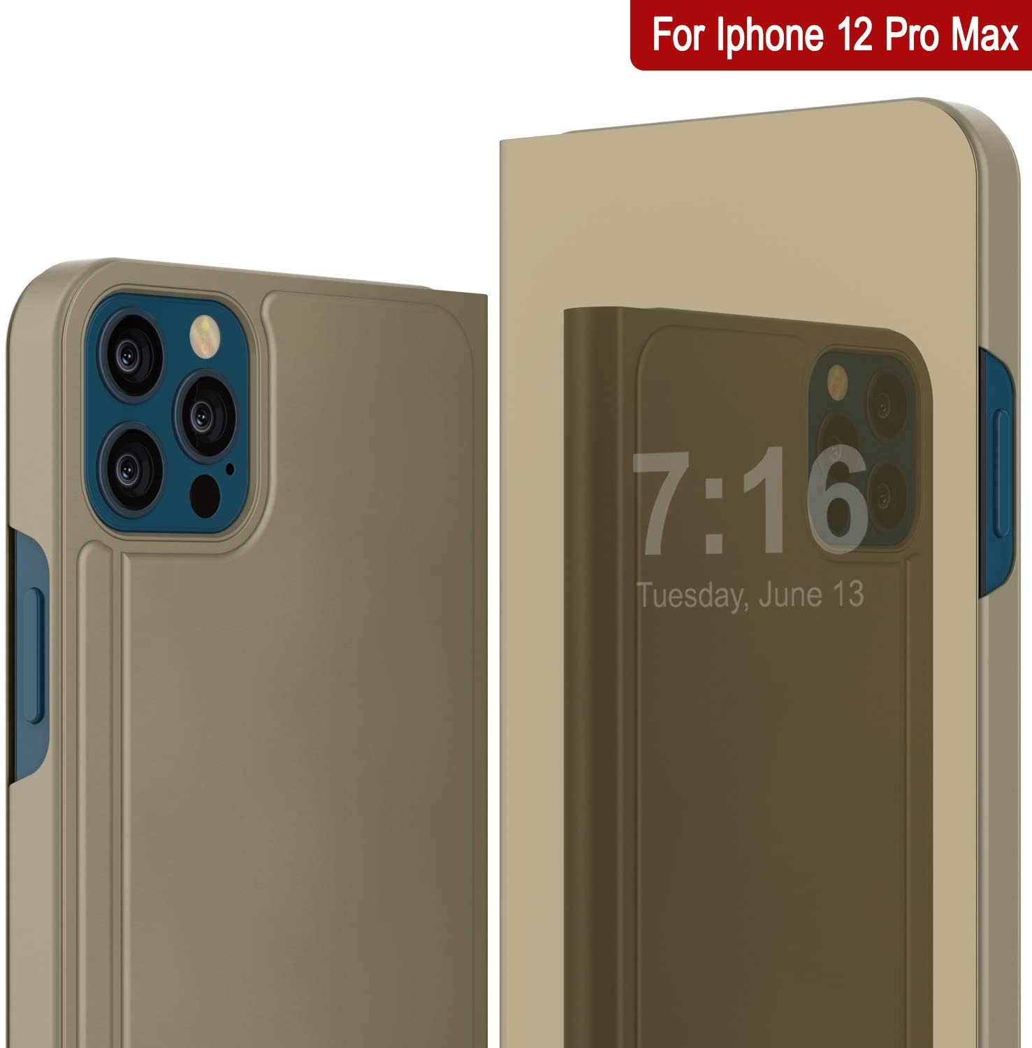 Punkcase iPhone 12 Pro Max Reflector Case Protective Flip Cover [Gold]