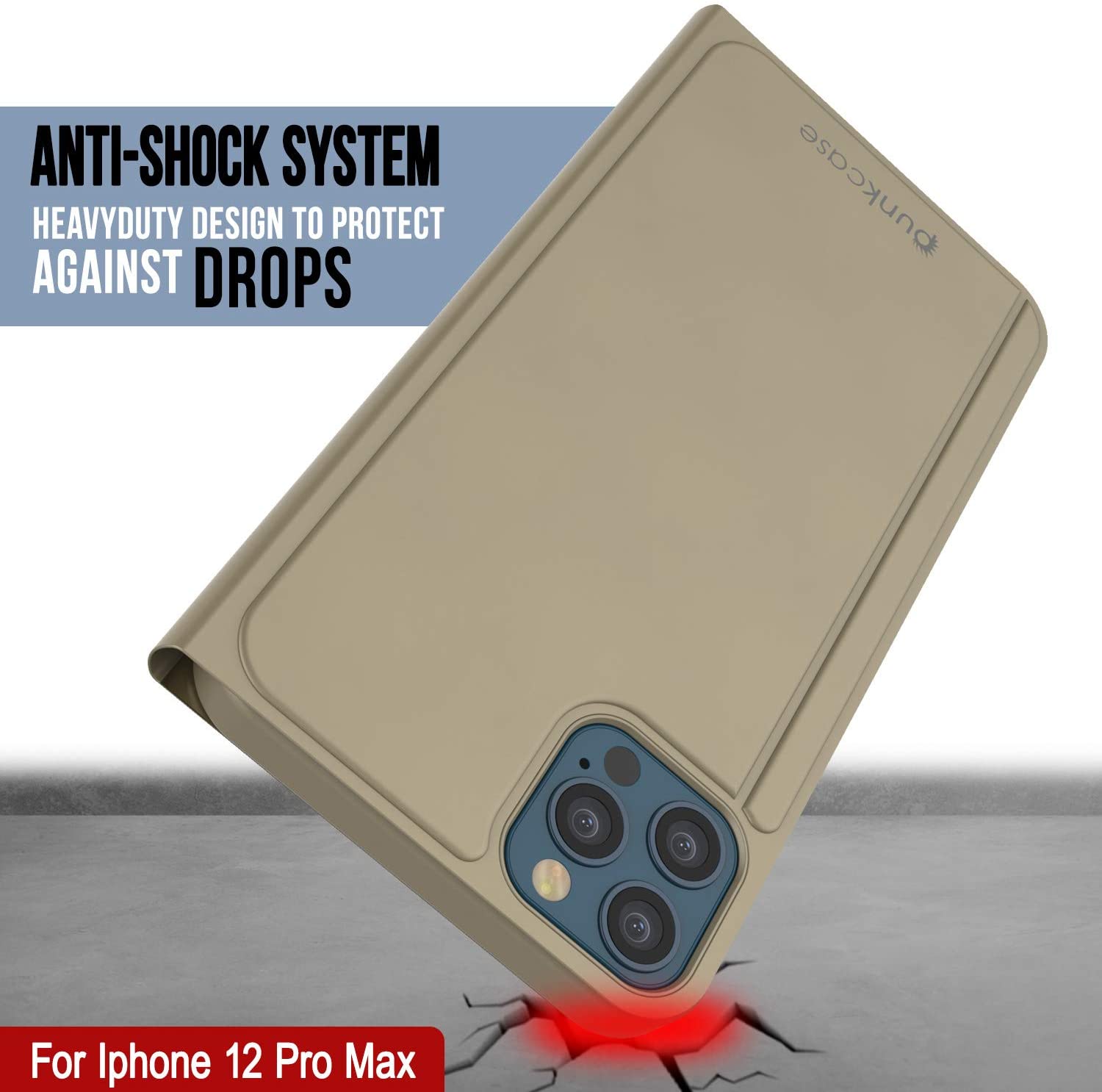 Punkcase iPhone 12 Pro Max Reflector Case Protective Flip Cover [Gold]