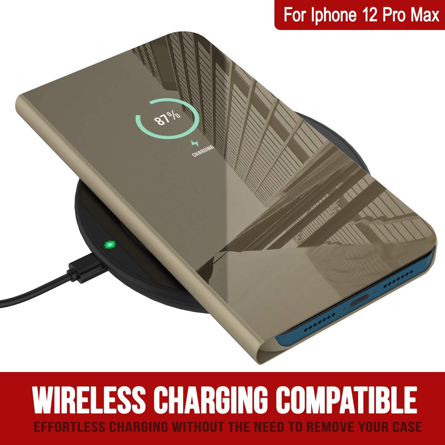 Punkcase iPhone 12 Pro Max Reflector Case Protective Flip Cover [Gold]