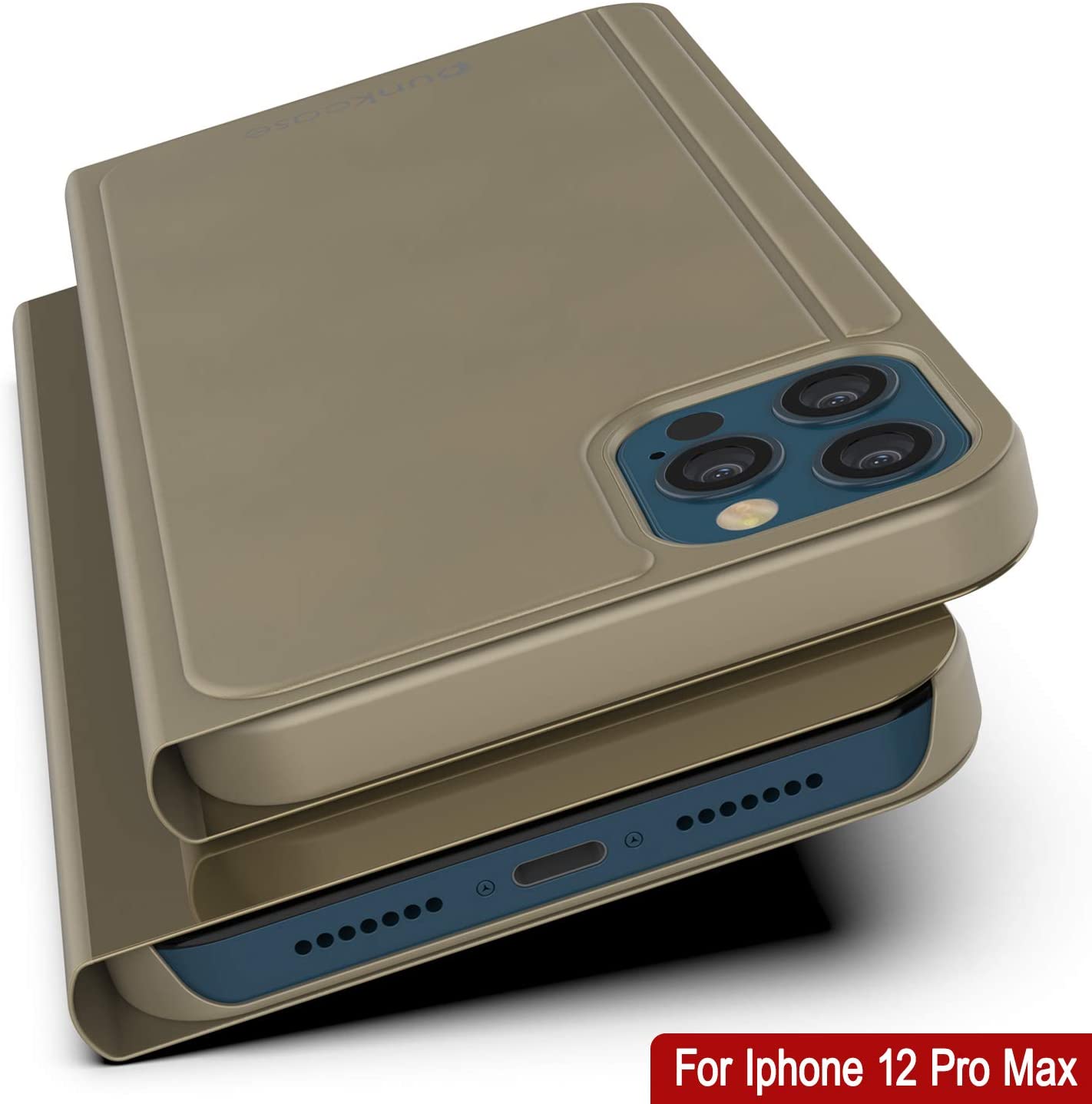 Punkcase iPhone 12 Pro Max Reflector Case Protective Flip Cover [Gold]